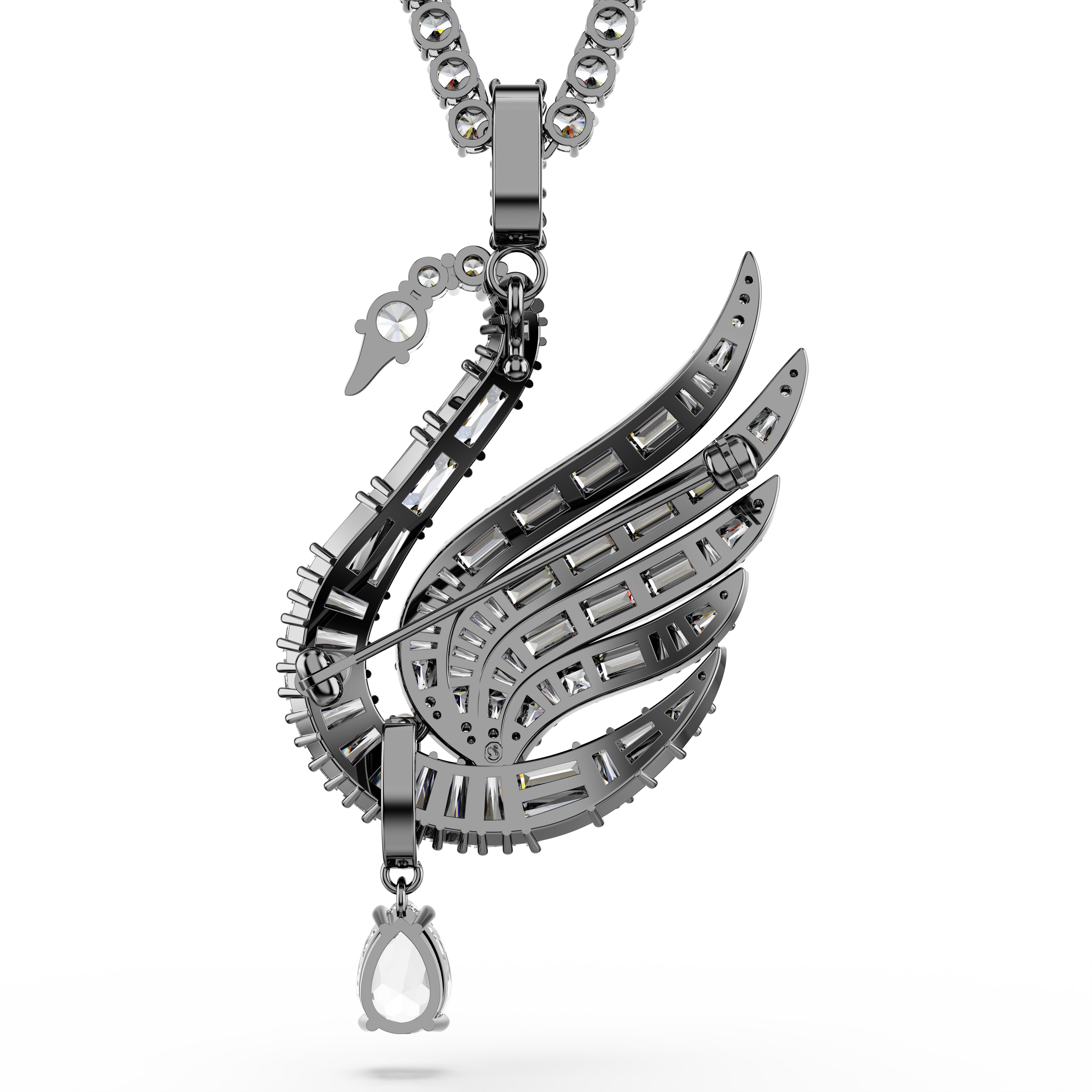 Swan Kolye Ve Broş, Kuğu, Beyaz, Rutenyum Kaplama