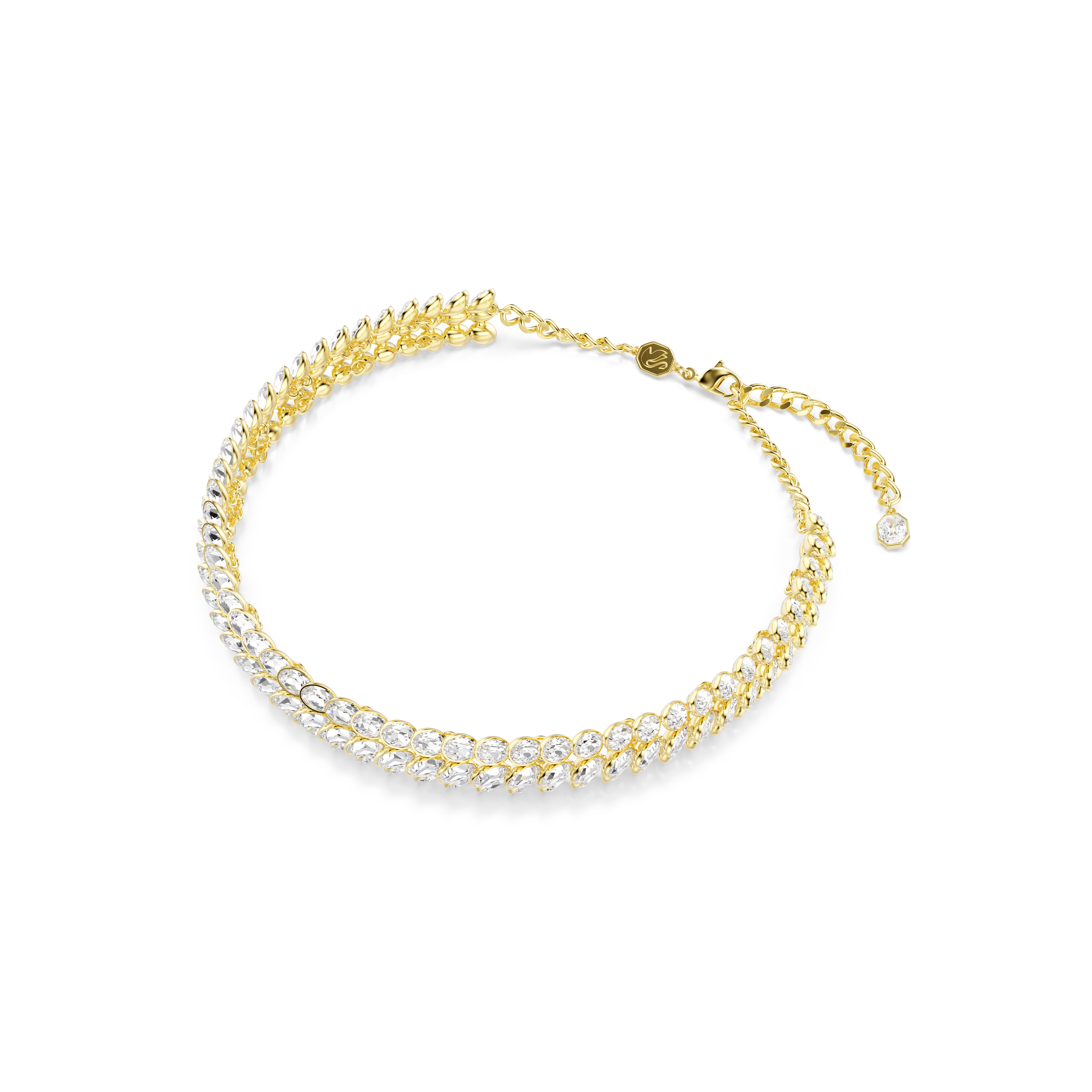 Idyllia Gerdanlik Kolye, Oval Kesim, Beyaz, Altin Rengi Kaplama