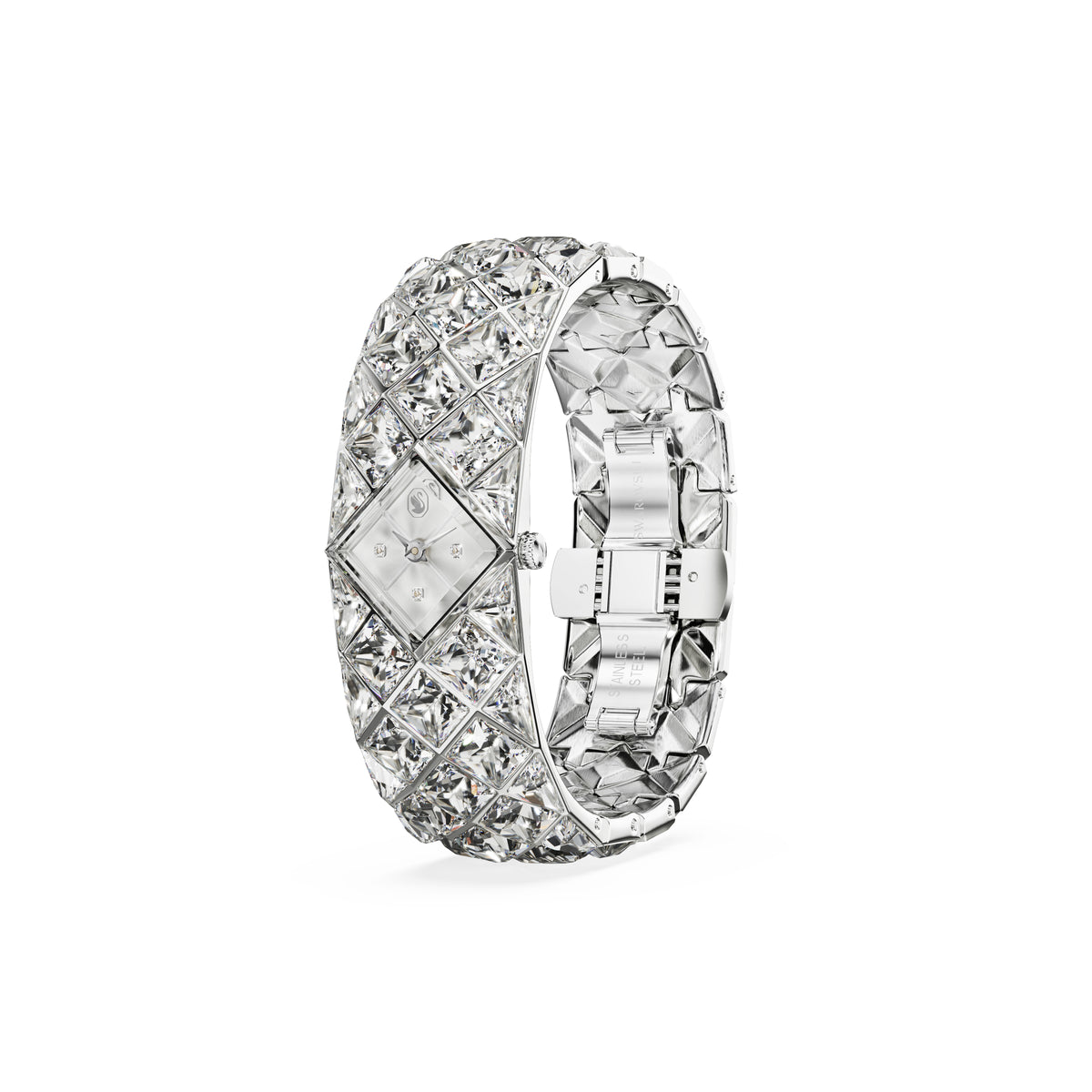 Curiosa Bangle Saat, İsviçre Üretimi, Kristal Bileklik, Gümüş Ton, Paslanmaz Çelik