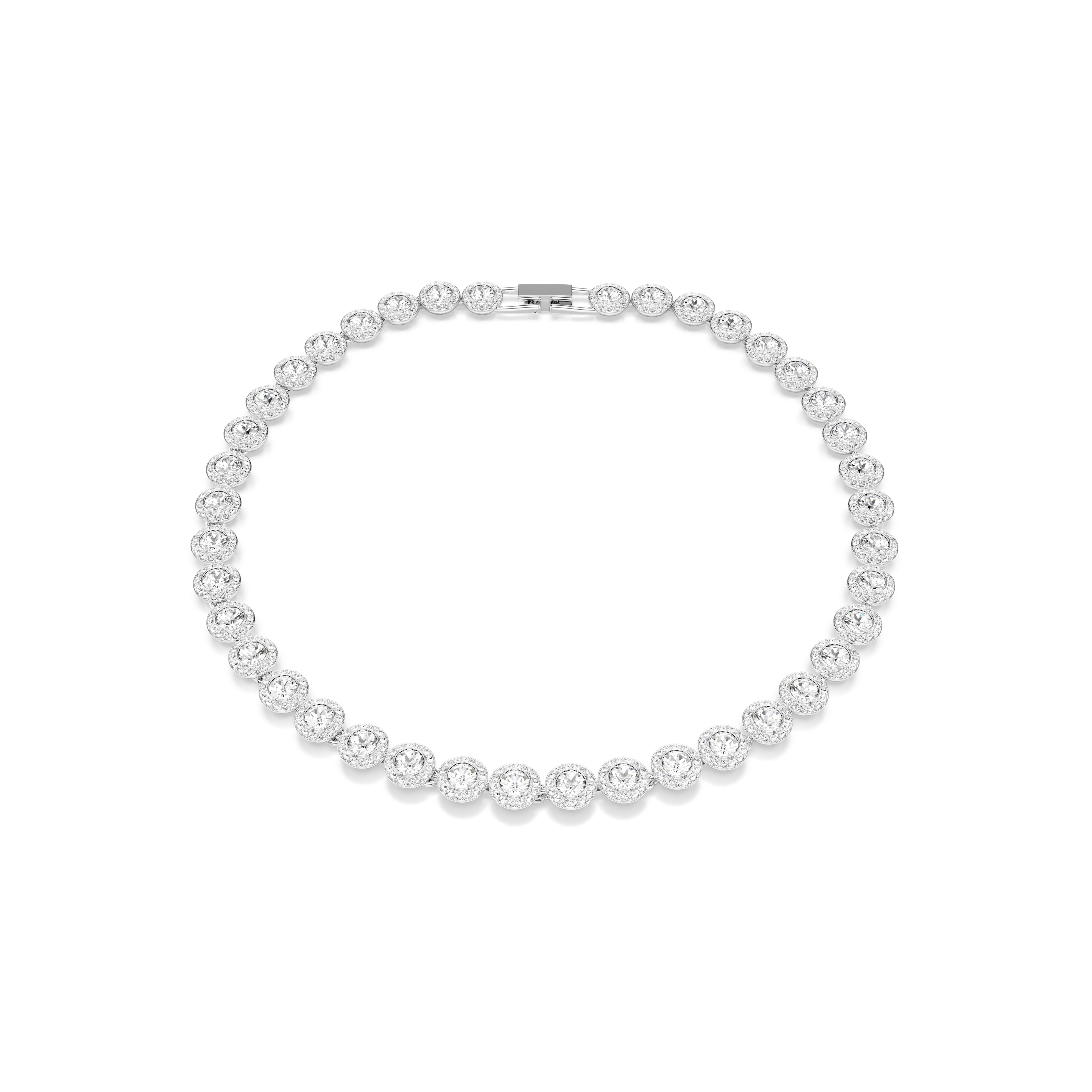 Una Angelic Tennis Kolye, Xs, Yuvarlak Kesim, Beyaz, Rodyum Kaplama