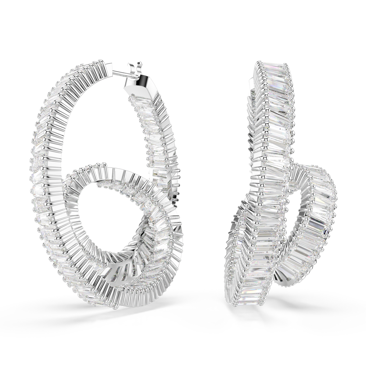 Matrix Halka Küpe, Baget Kesim, Ribbon, Beyaz, Rodyum Kaplama