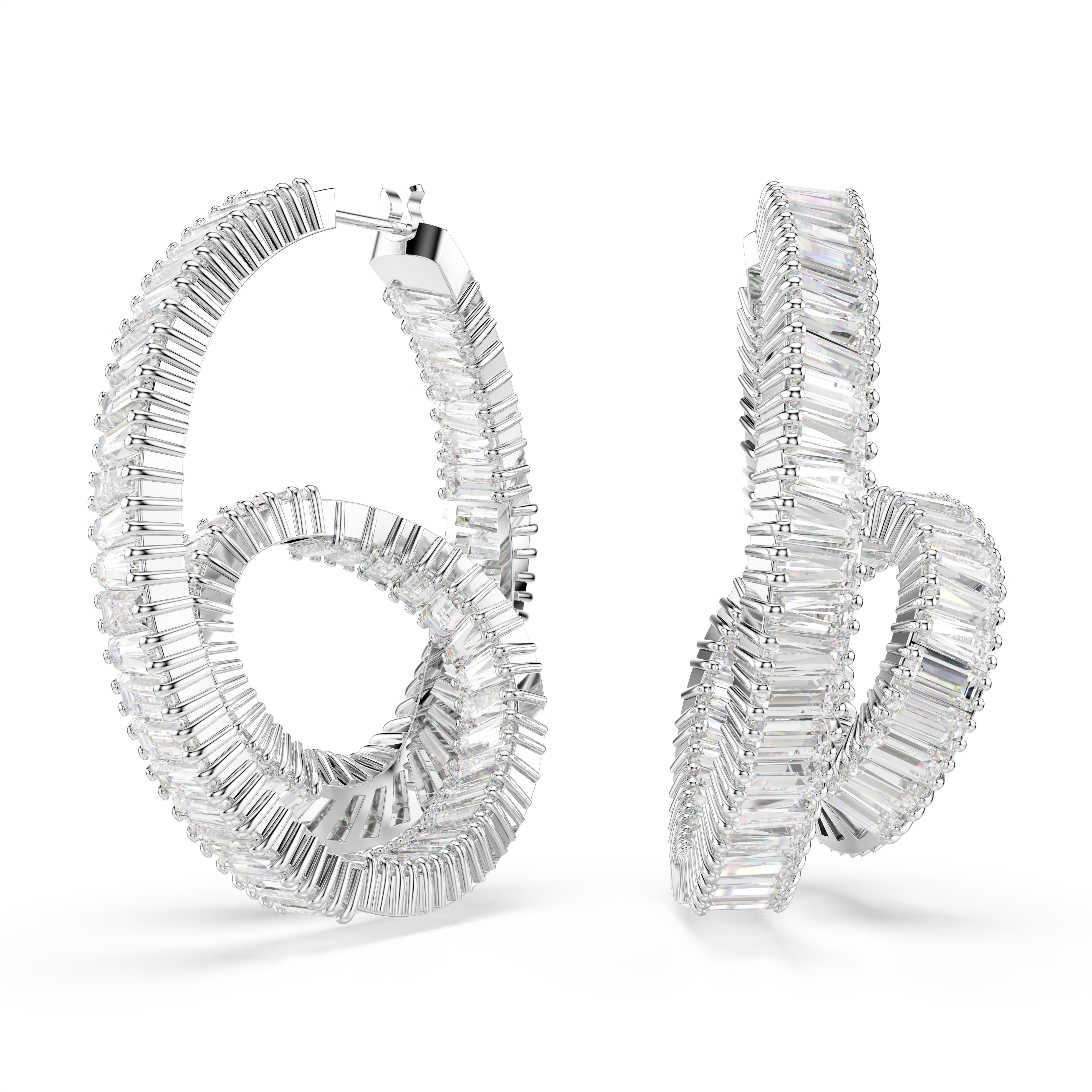 Matrix Halka Küpe, Baget Kesim, Ribbon, Beyaz, Rodyum Kaplama