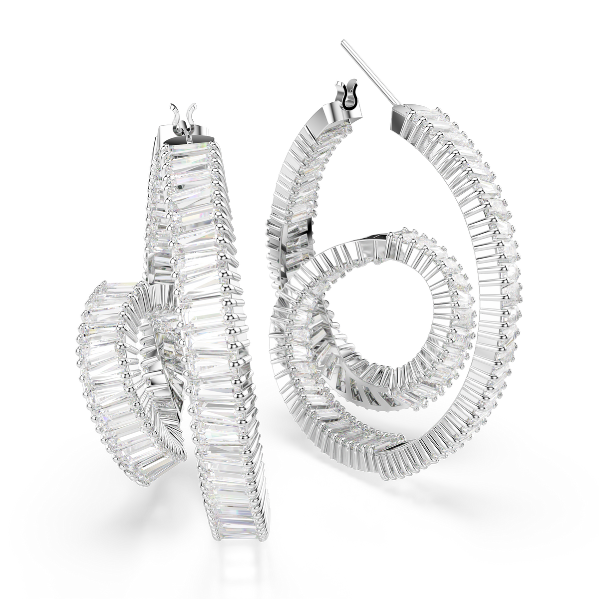 Matrix Halka Küpe, Baget Kesim, Ribbon, Beyaz, Rodyum Kaplama