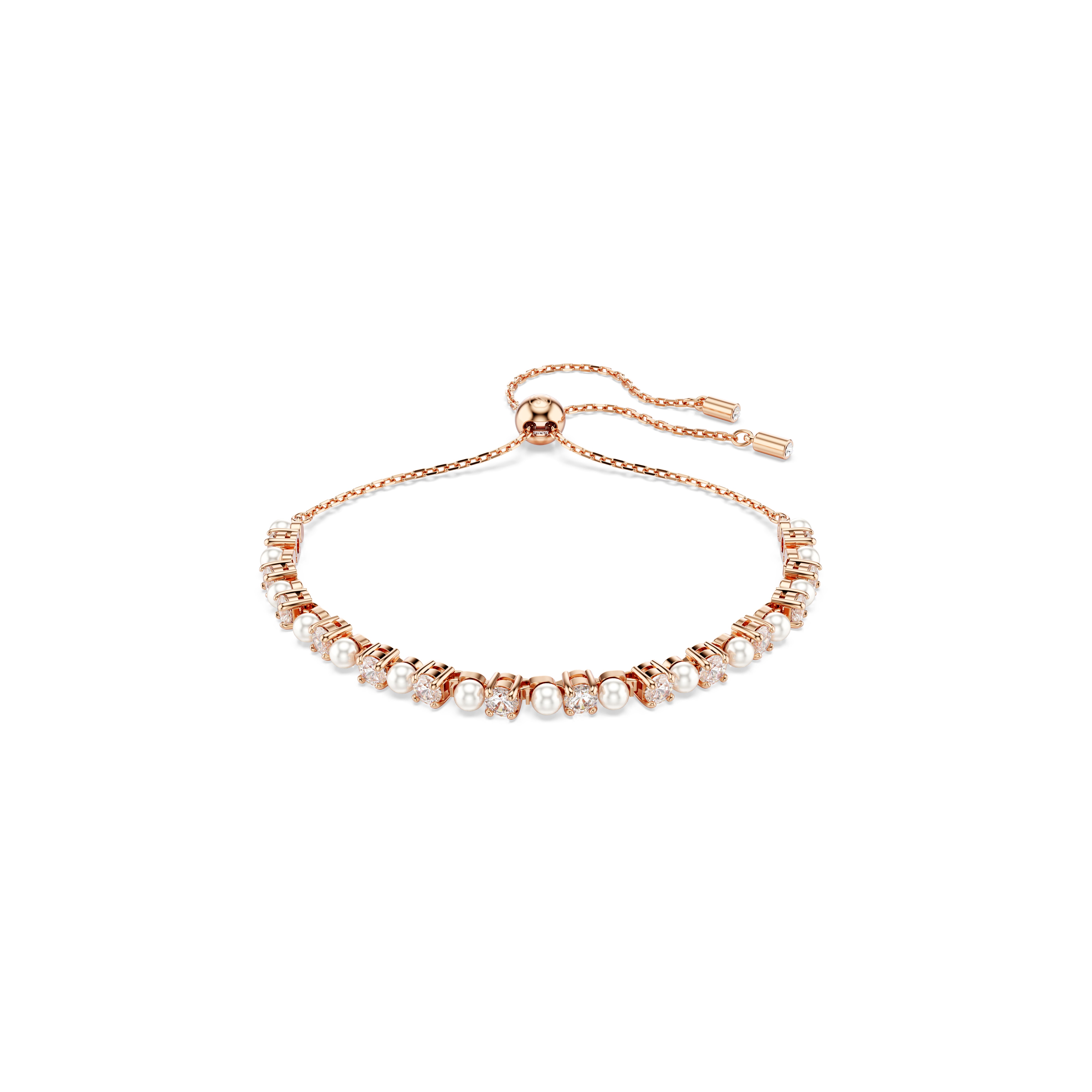 Matrix Bileklik, Kristal İnci, Round Cut, Beyaz, Pembe Altın Rengi Kaplama