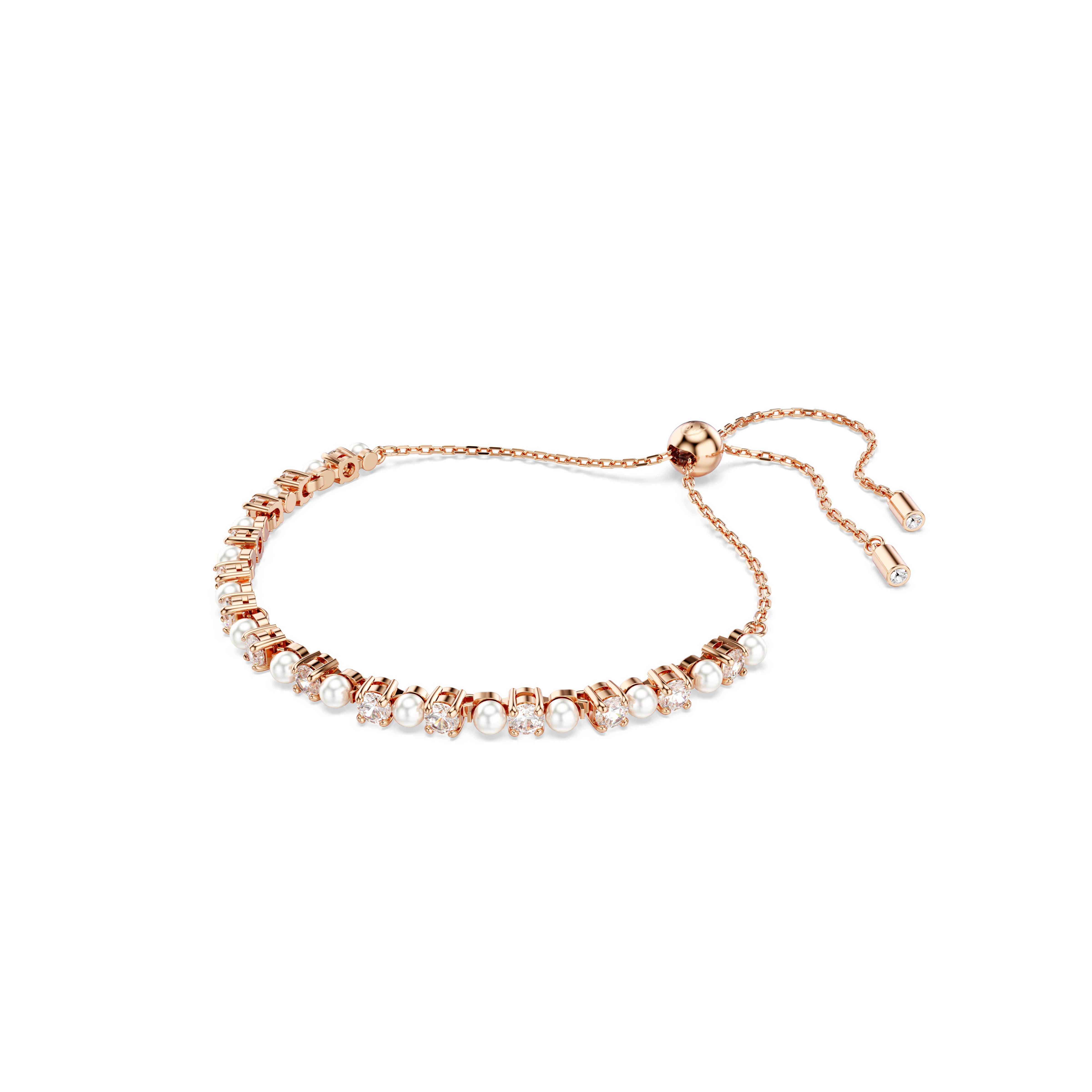 Matrix Bileklik, Kristal İnci, Round Cut, Beyaz, Pembe Altın Rengi Kaplama