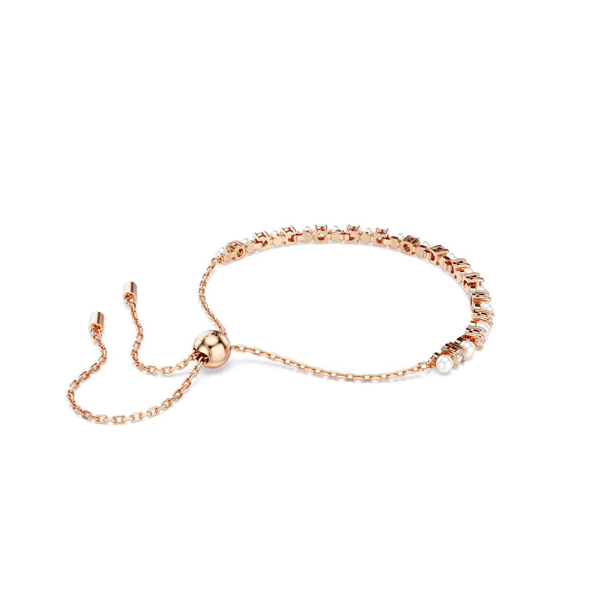 Matrix Bileklik, Kristal İnci, Round Cut, Beyaz, Pembe Altın Rengi Kaplama