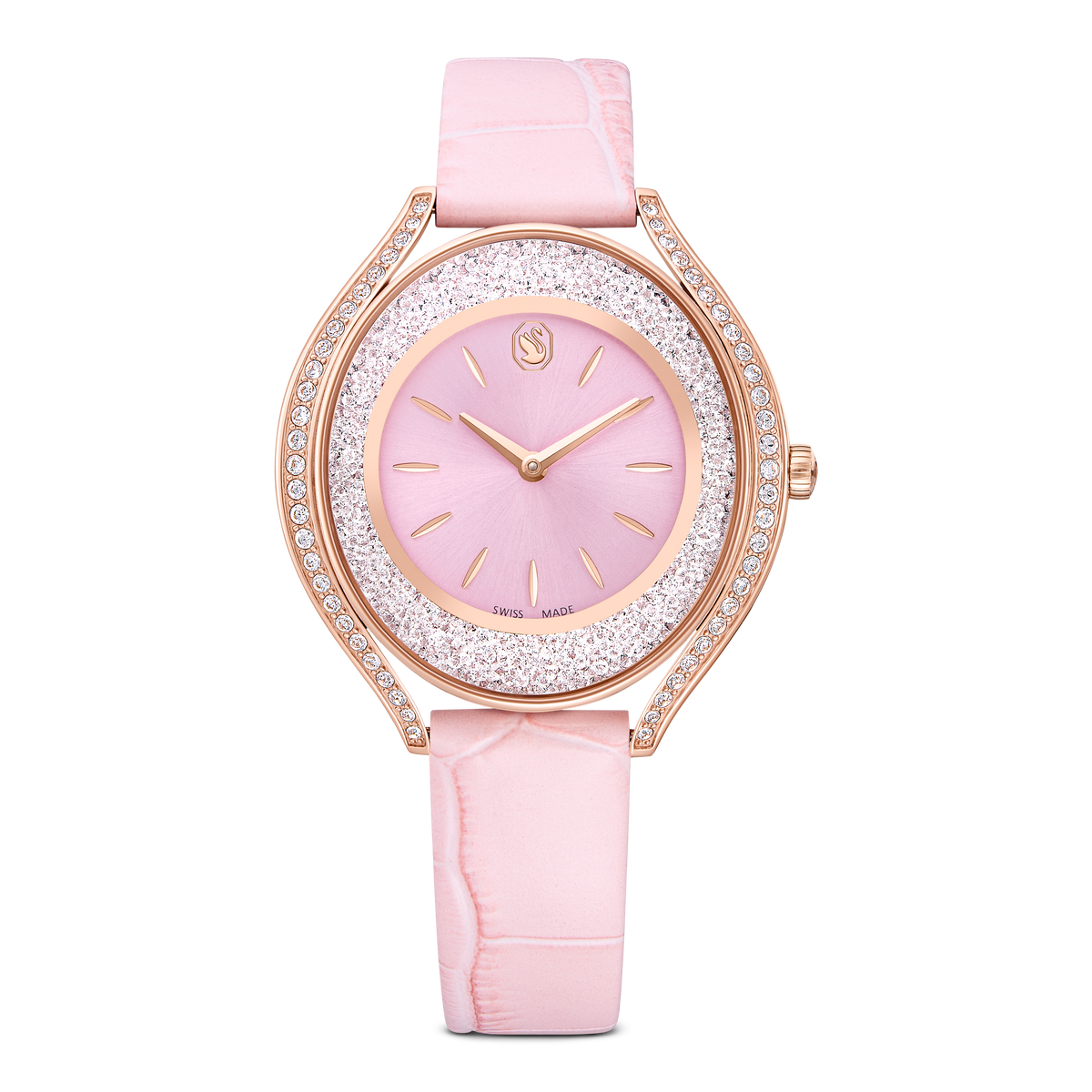 Crystalline Aura Saat, İsviçre Üretimi, Deri Kayış, Pembe, Pembe Altın Rengi Yüzey