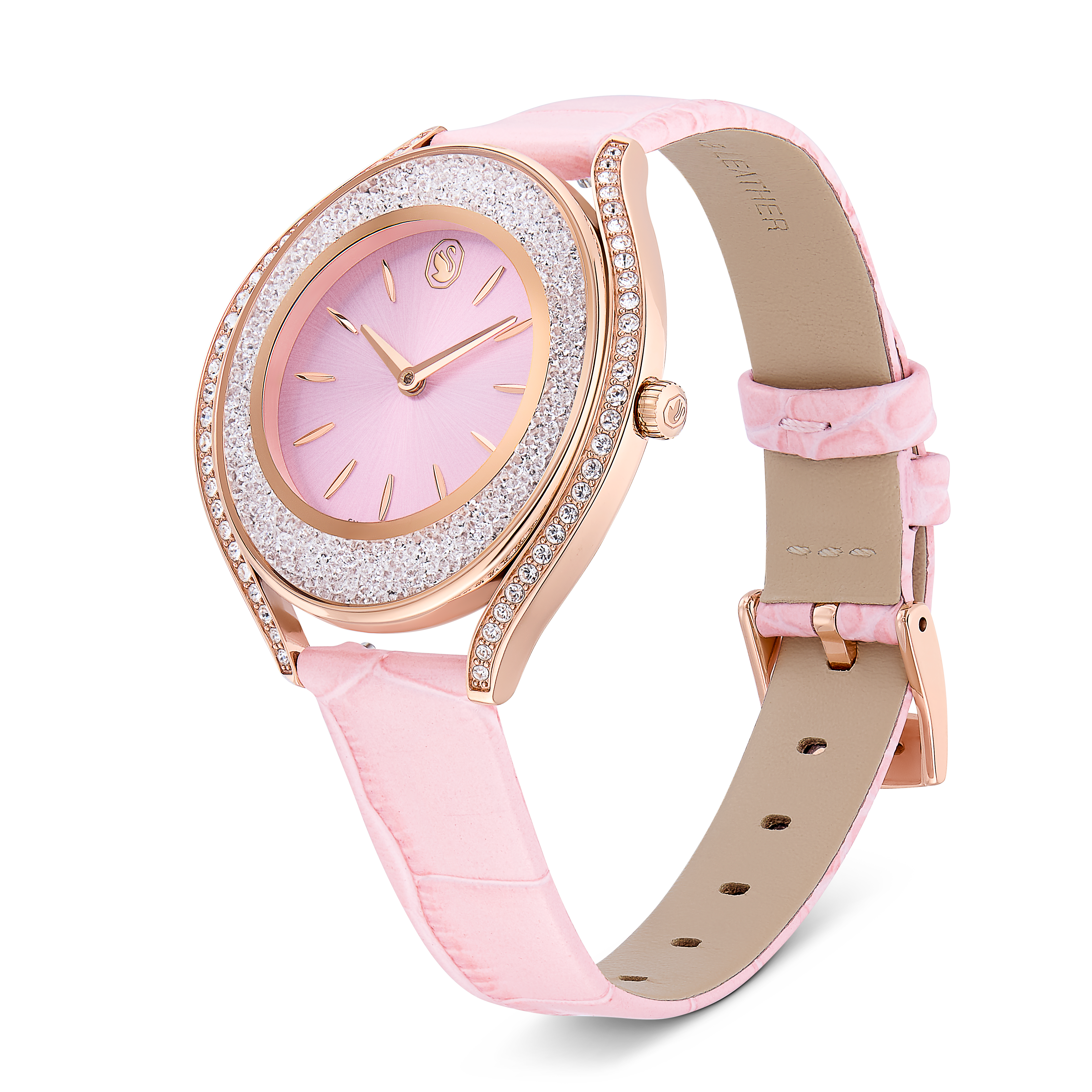 Crystalline Aura Saat, İsviçre Üretimi, Deri Kayış, Pembe, Pembe Altın Rengi Yüzey