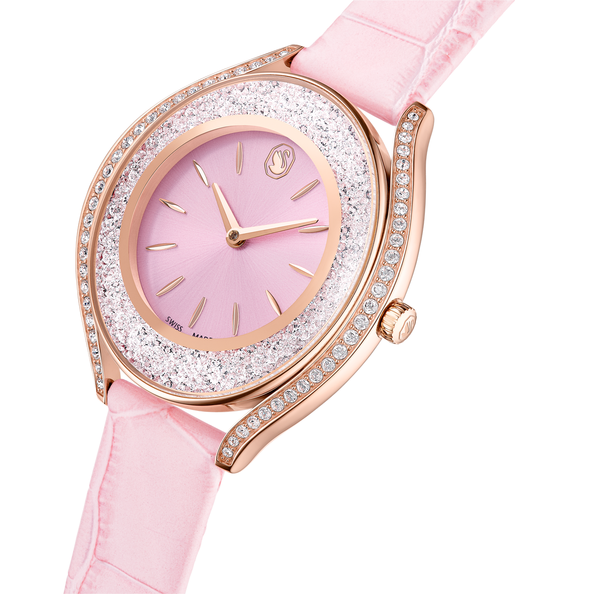 Crystalline Aura Saat, İsviçre Üretimi, Deri Kayış, Pembe, Pembe Altın Rengi Yüzey