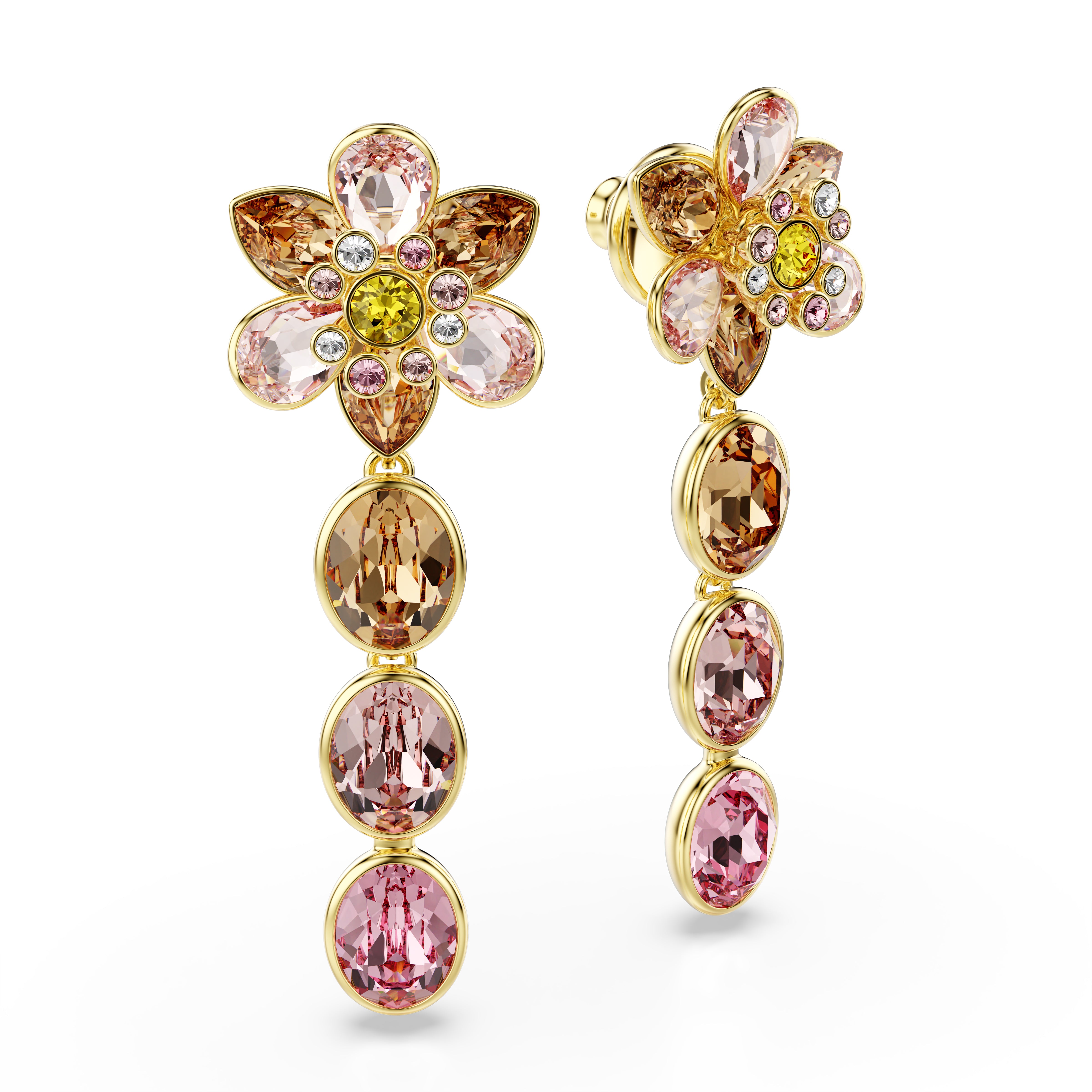 Idyllia Damla Küpe, Karişik Kesimler, Çiçek, Çok Renkli, Altin Rengi Kaplama