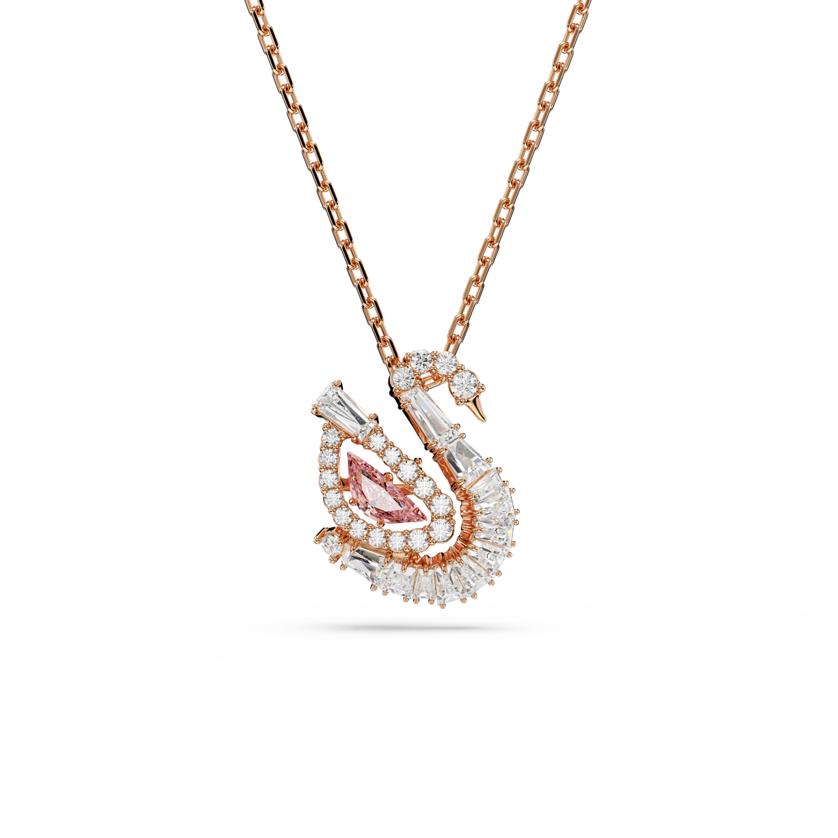 Swan Kolye, Karışık Kesim, Kuğu, Pembe, Pembe Altın Rengi Kaplama