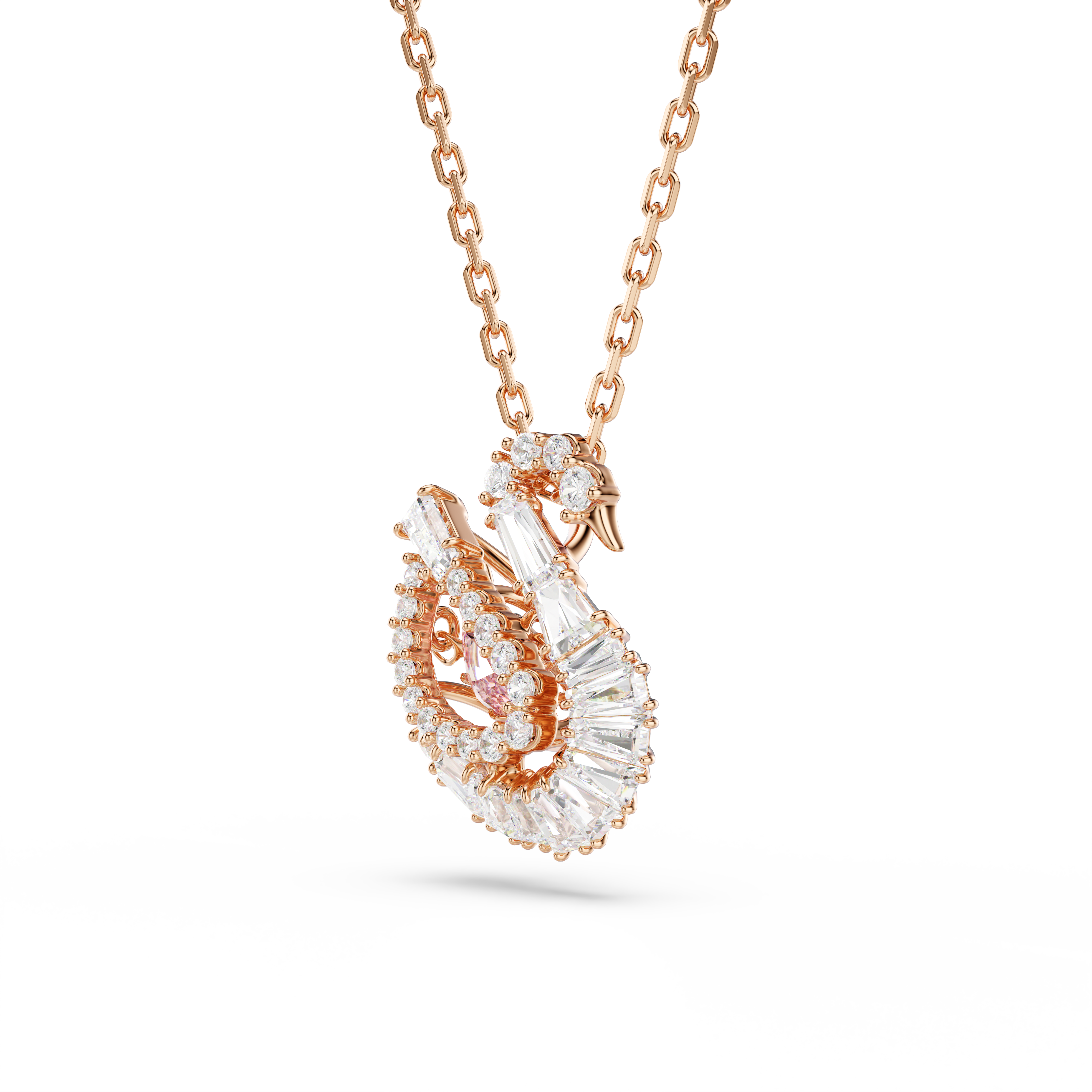 Swan Kolye, Karışık Kesim, Kuğu, Pembe, Pembe Altın Rengi Kaplama
