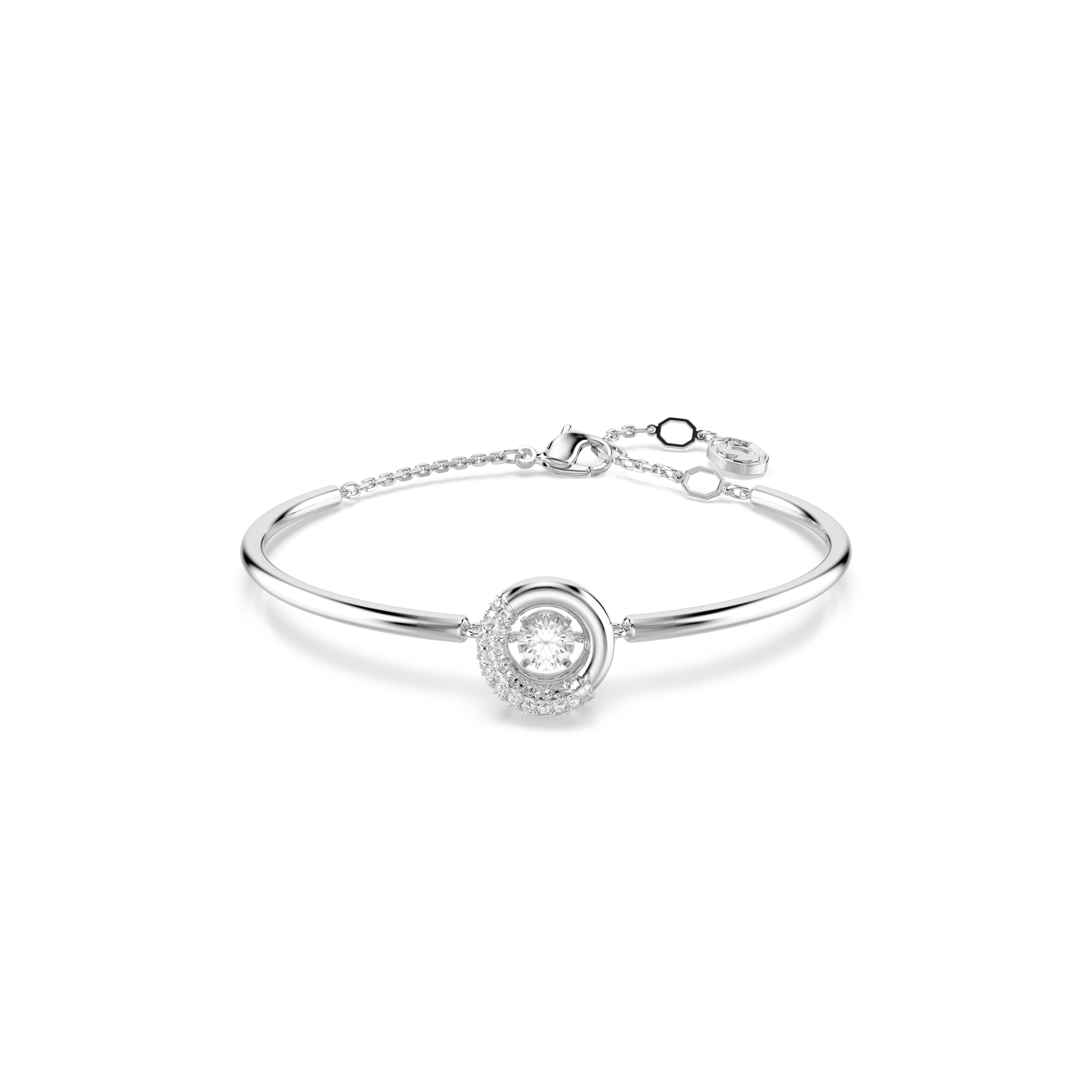 Dextera Bangle Bileklik, Yuvarlak Kesim, Beyaz Tek Taş, Rodyum Kaplama