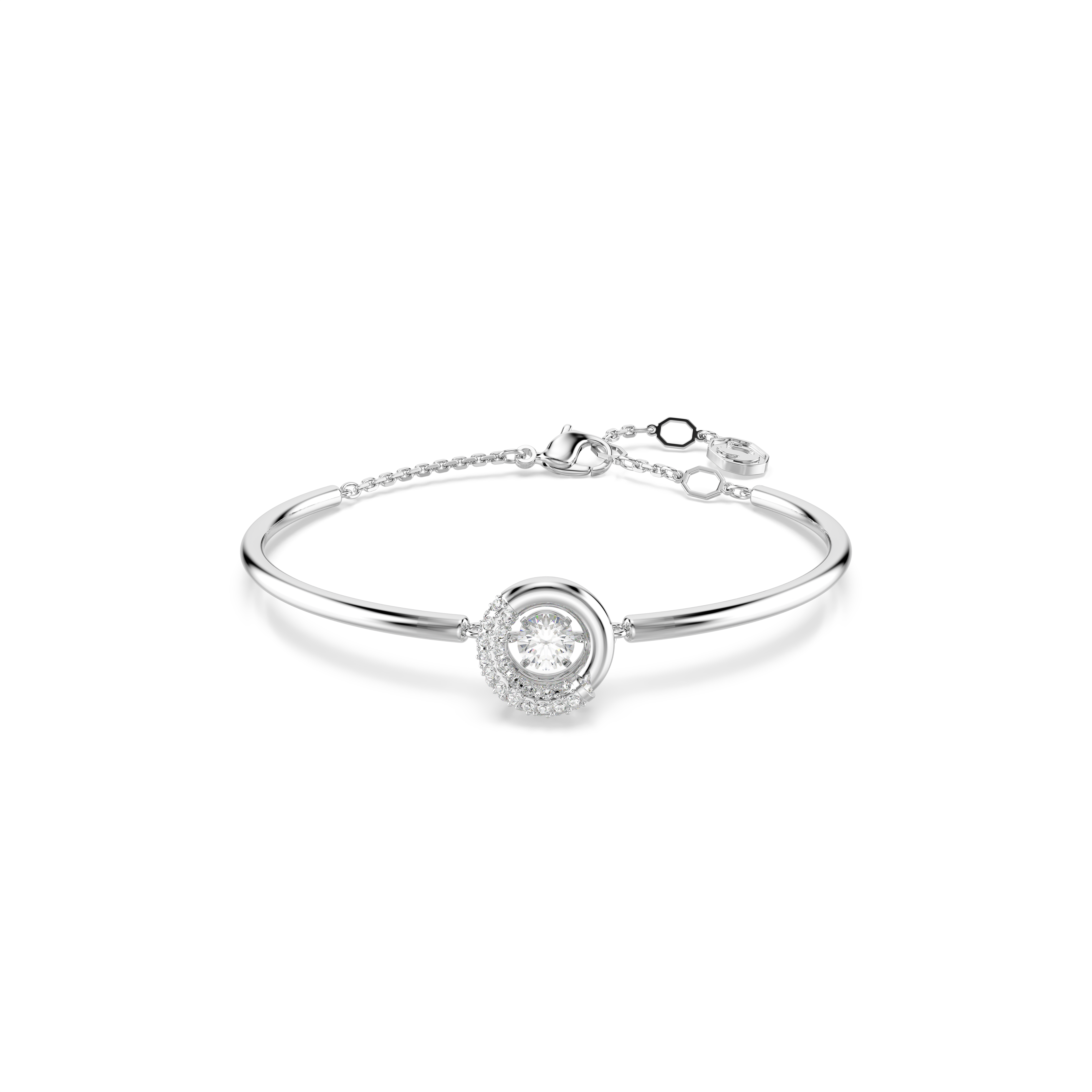Dextera Bangle Bileklik, Yuvarlak Kesim, Beyaz Tek Taş, Rodyum Kaplama