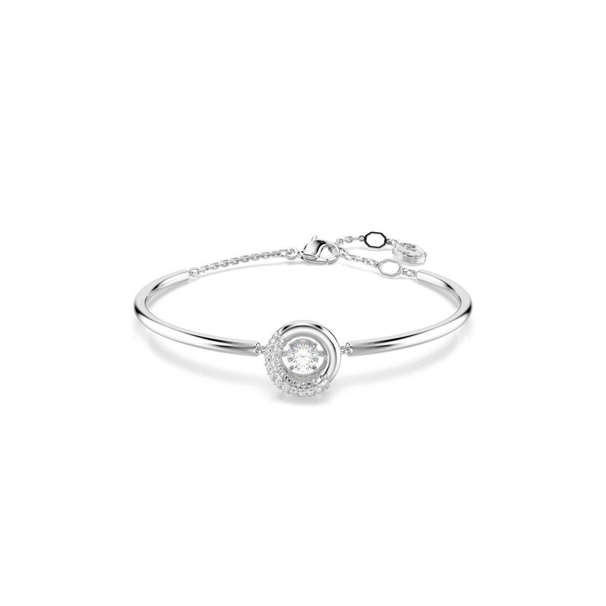 Dextera Bangle Bileklik, Yuvarlak Kesim, Beyaz Tek Taş, Rodyum Kaplama