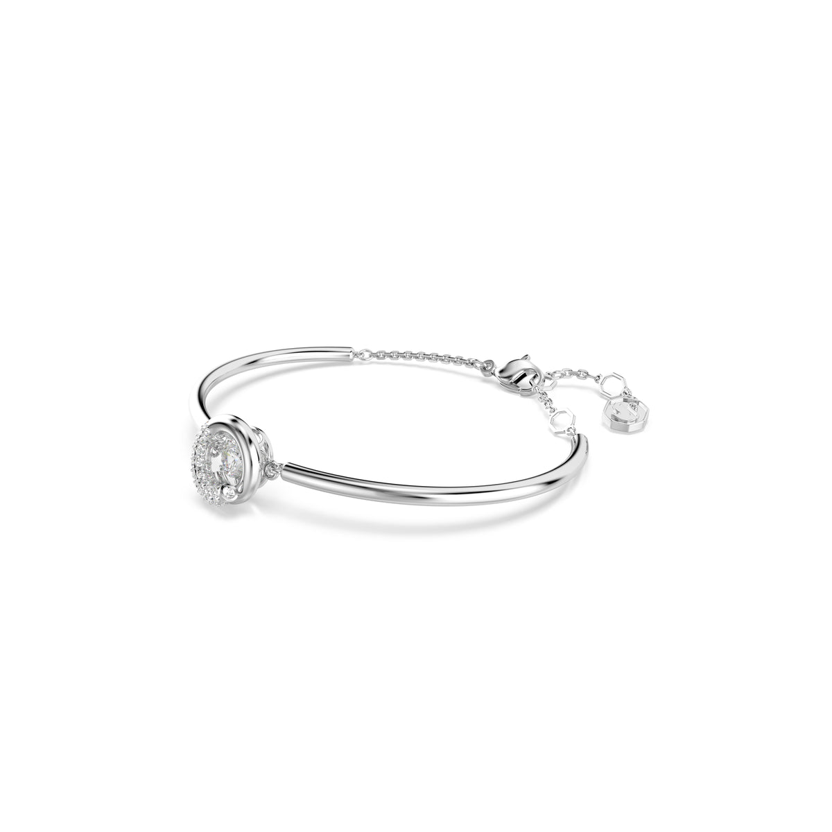 Dextera Bangle Bileklik, Yuvarlak Kesim, Beyaz Tek Taş, Rodyum Kaplama