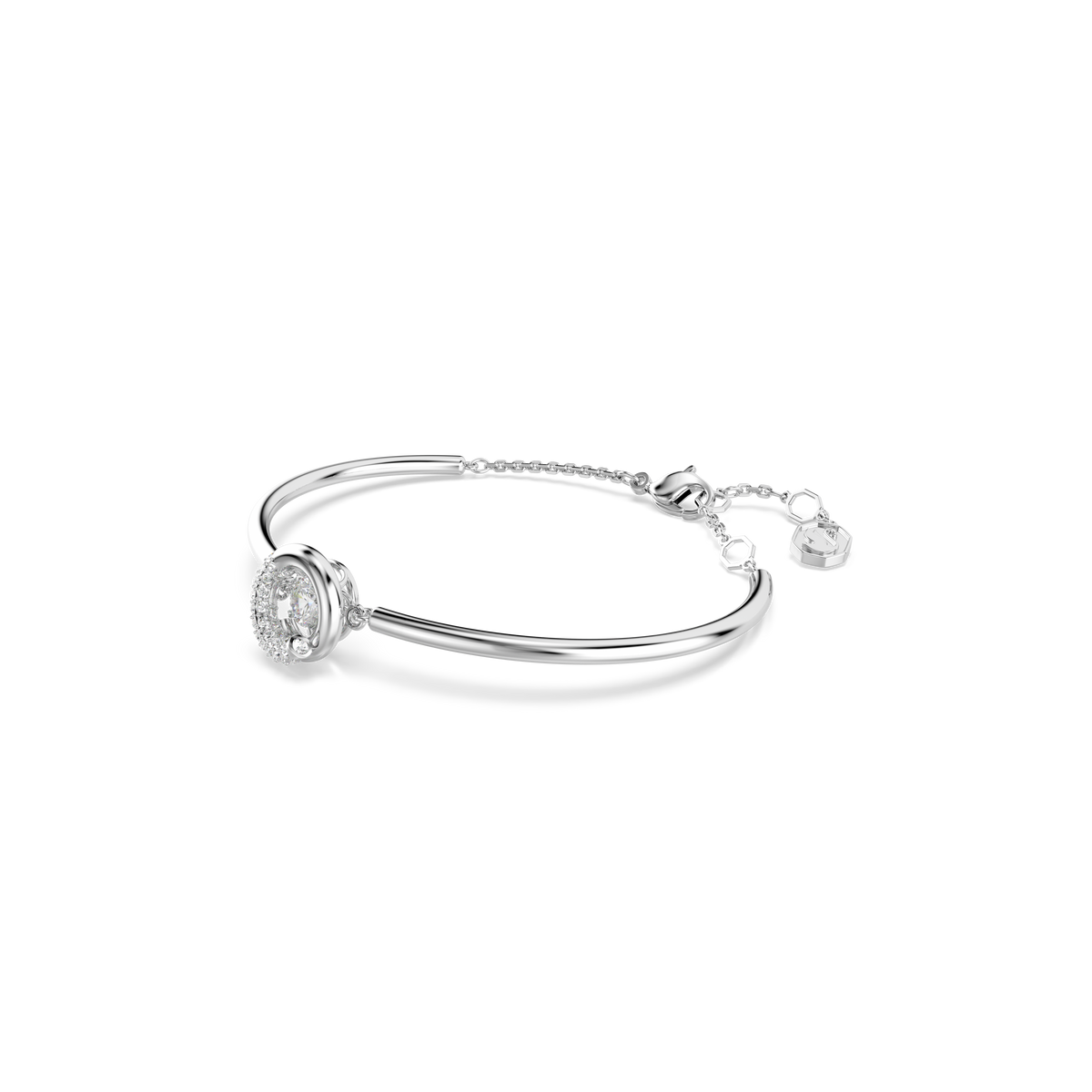Dextera Bangle Bileklik, Yuvarlak Kesim, Beyaz Tek Taş, Rodyum Kaplama