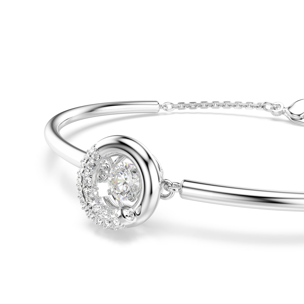 Dextera Bangle Bileklik, Yuvarlak Kesim, Beyaz Tek Taş, Rodyum Kaplama