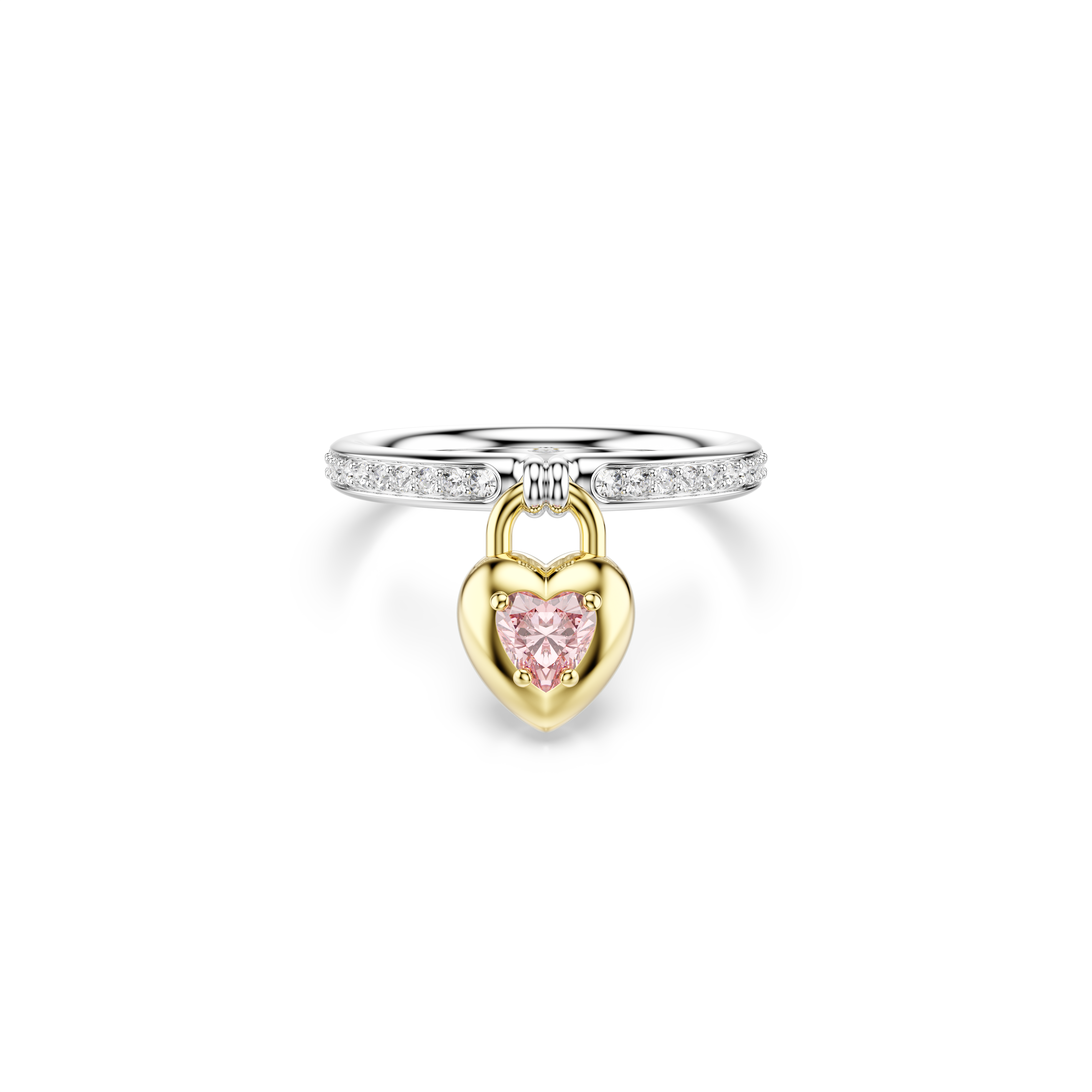 Idyllia Motif Yüzük, Karişik Kesim, Kalp, Pembe, Rodyum Kaplama