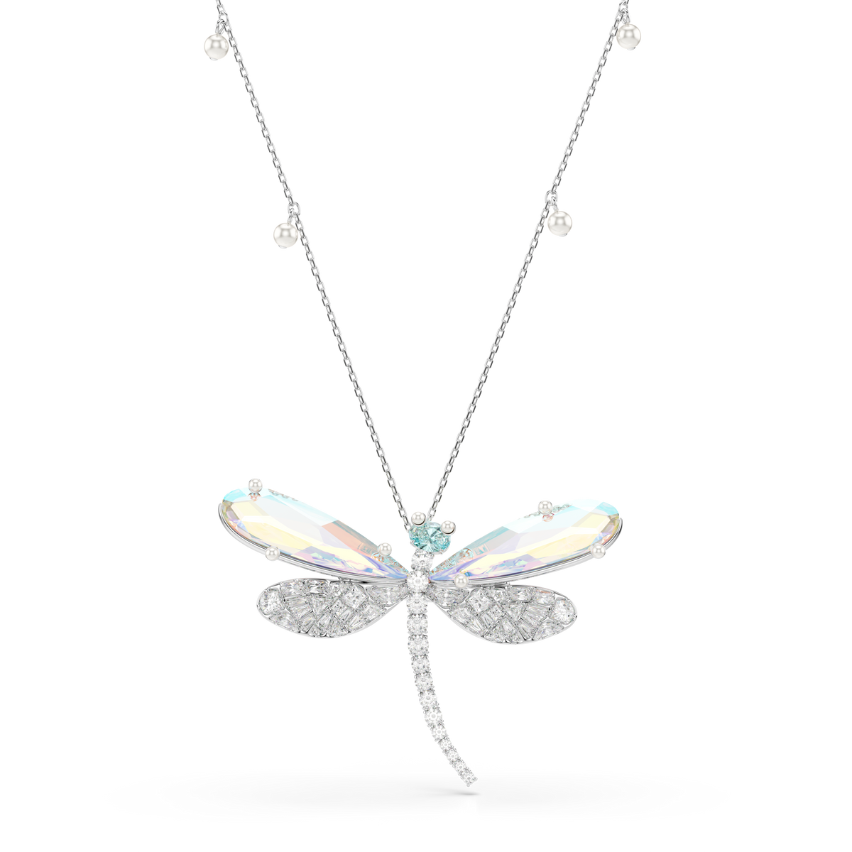 Ariana Grande x Swarovski Zincir Kolye Ve Broş, Kristal İnci, Karışık Kesim, Yusufçuk, Beyaz, Rodyum Kaplama