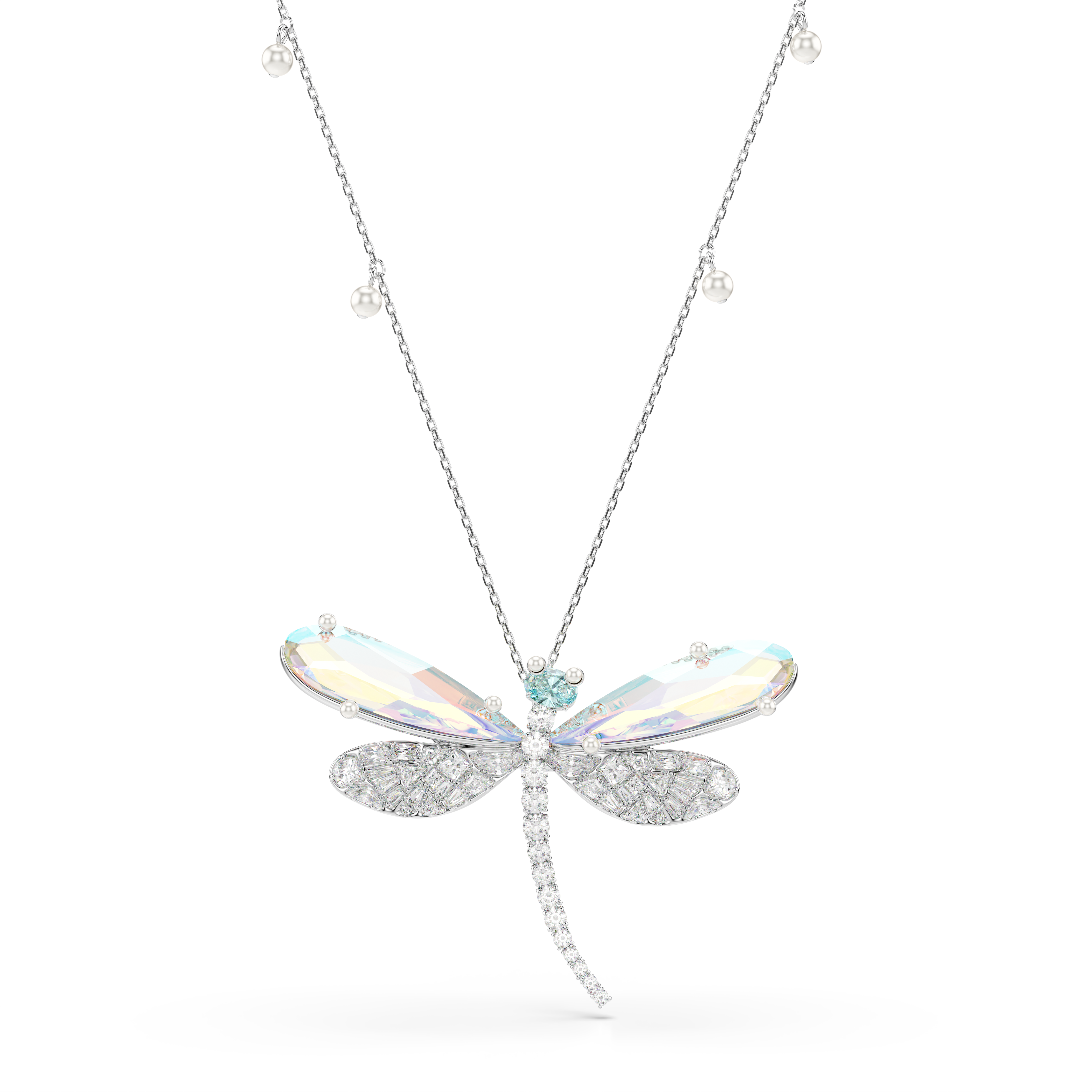 Ariana Grande x Swarovski Zincir Kolye Ve Broş, Kristal İnci, Karışık Kesim, Yusufçuk, Beyaz, Rodyum Kaplama