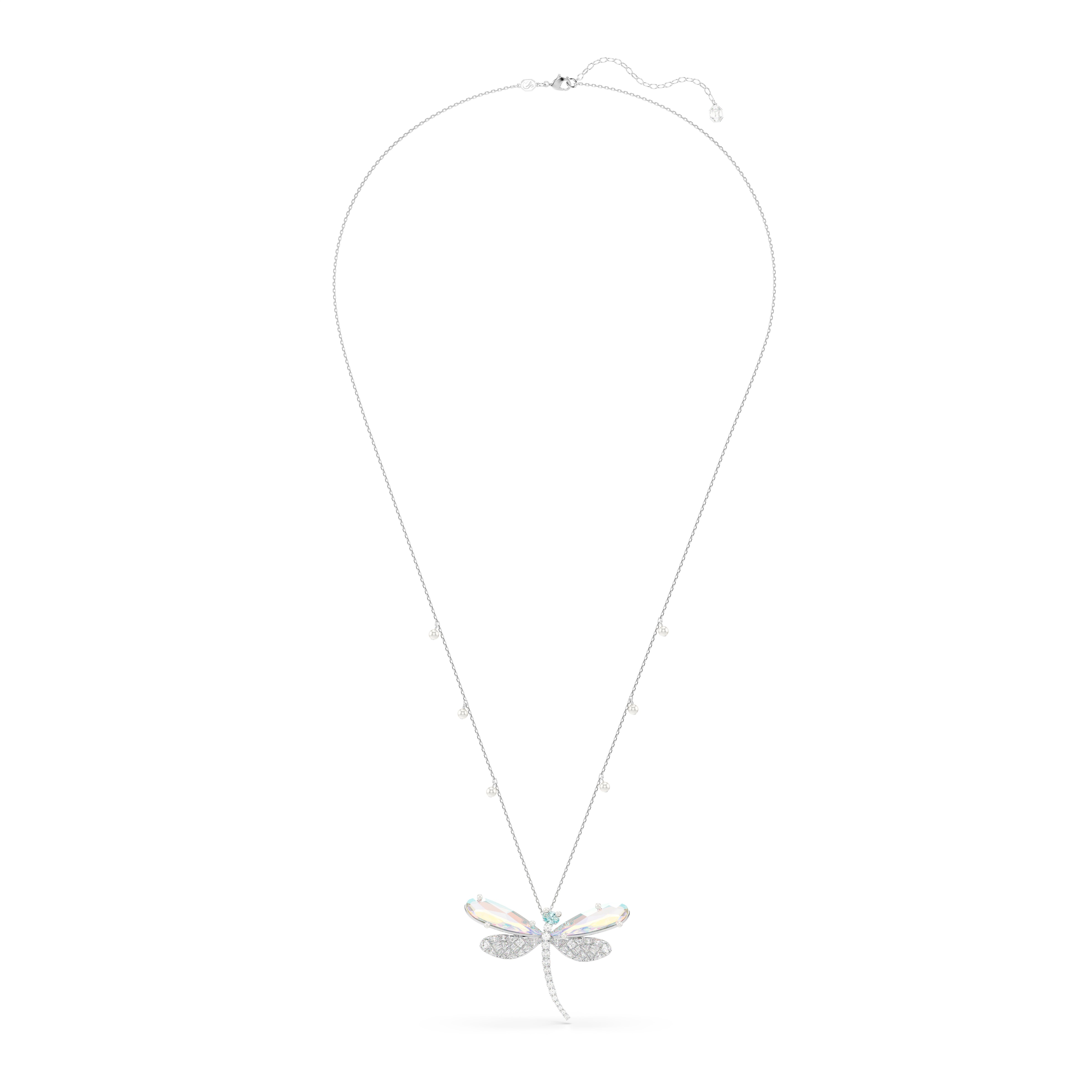 Ariana Grande x Swarovski Zincir Kolye Ve Broş, Kristal İnci, Karışık Kesim, Yusufçuk, Beyaz, Rodyum Kaplama
