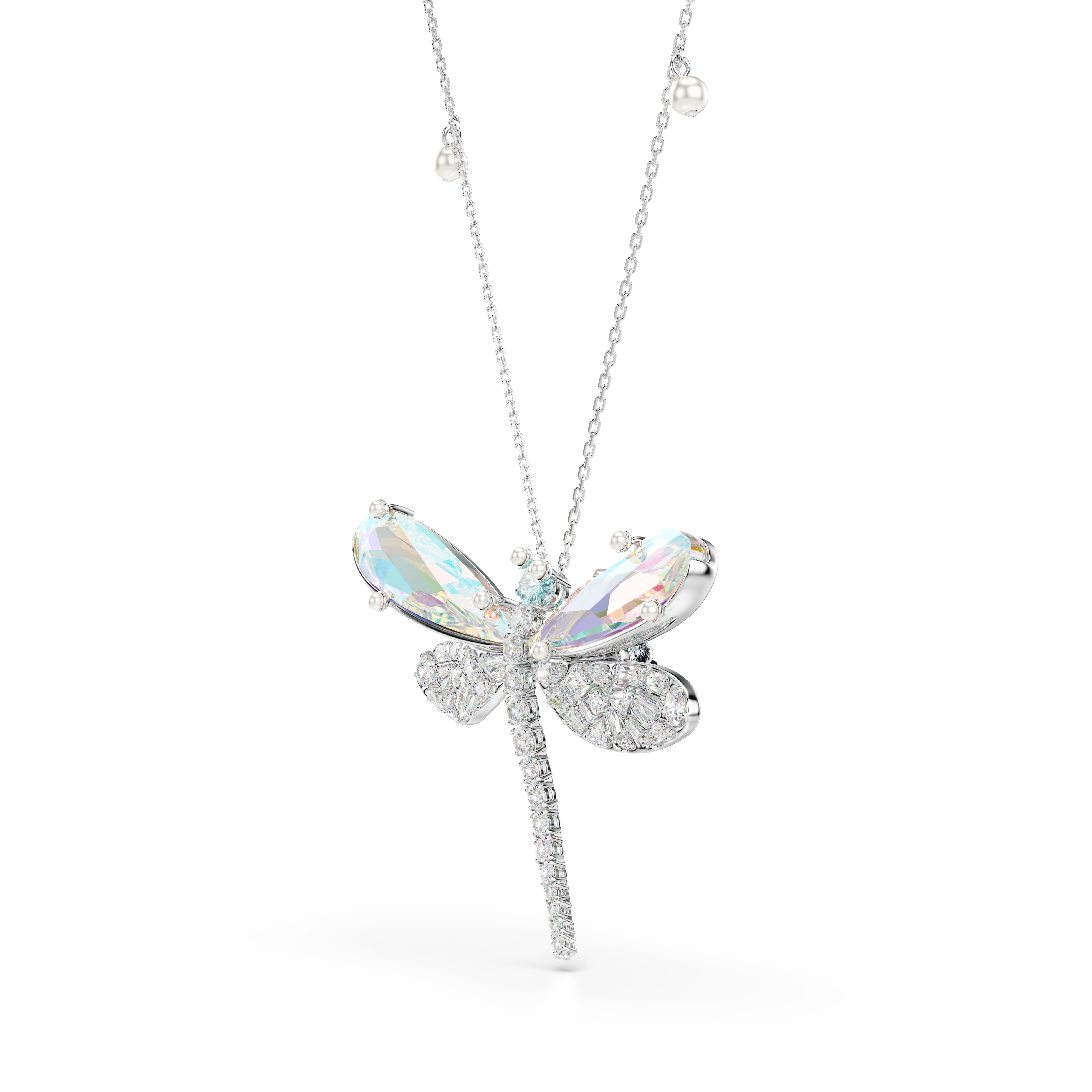 Ariana Grande x Swarovski Zincir Kolye Ve Broş, Kristal İnci, Karışık Kesim, Yusufçuk, Beyaz, Rodyum Kaplama