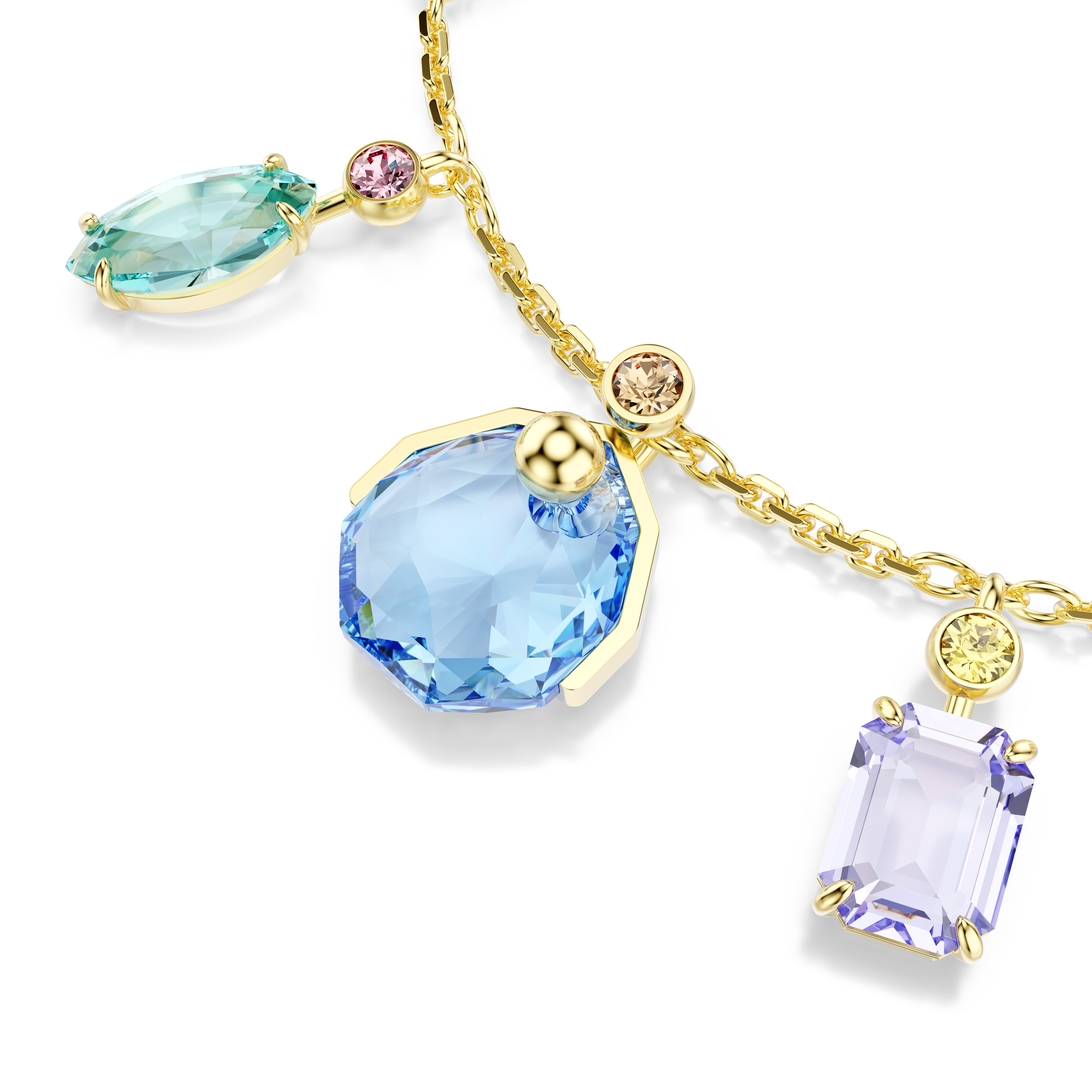 Gema Bileklik, Karişik Kesim, Sallantili Kristaller, Çok Renkli, Sari Altin Rengi Kaplama