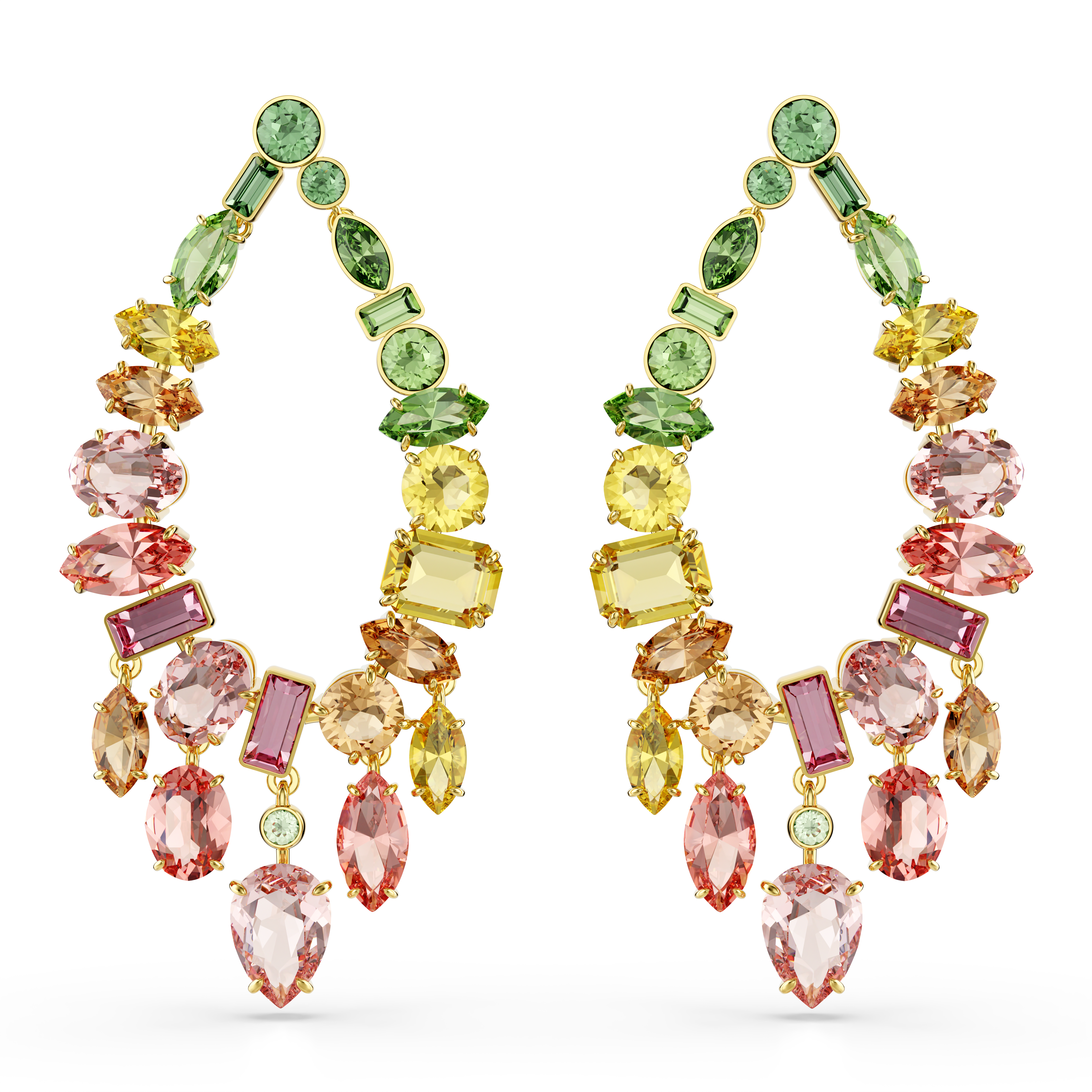 Gema Damla Küpe, Karişik Kesim, Avize, Çok Renkli, Sari Altin Rengi Kaplama