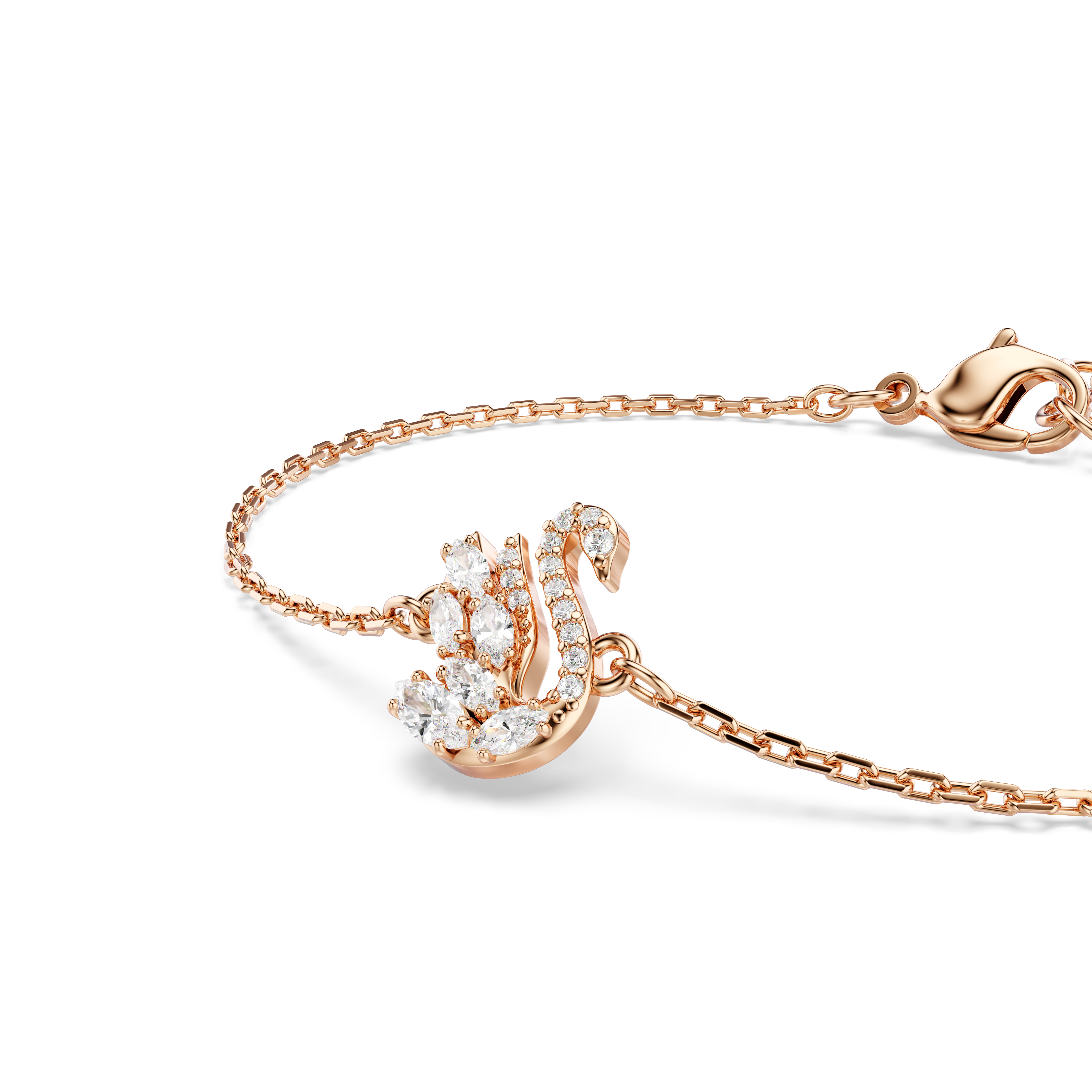 Swan Bileklik, Karışık Kesim, Kuğu, Beyaz, Pembe Altın Rengi Kaplama