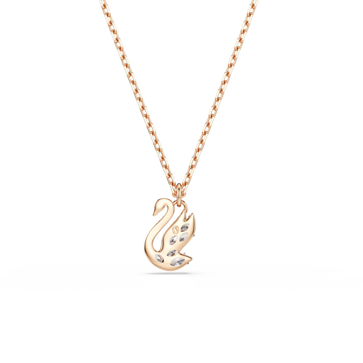 Swan Zincir Kolye, Karışık Kesim, Kuğu, Beyaz, Pembe Altın Rengi Kaplama