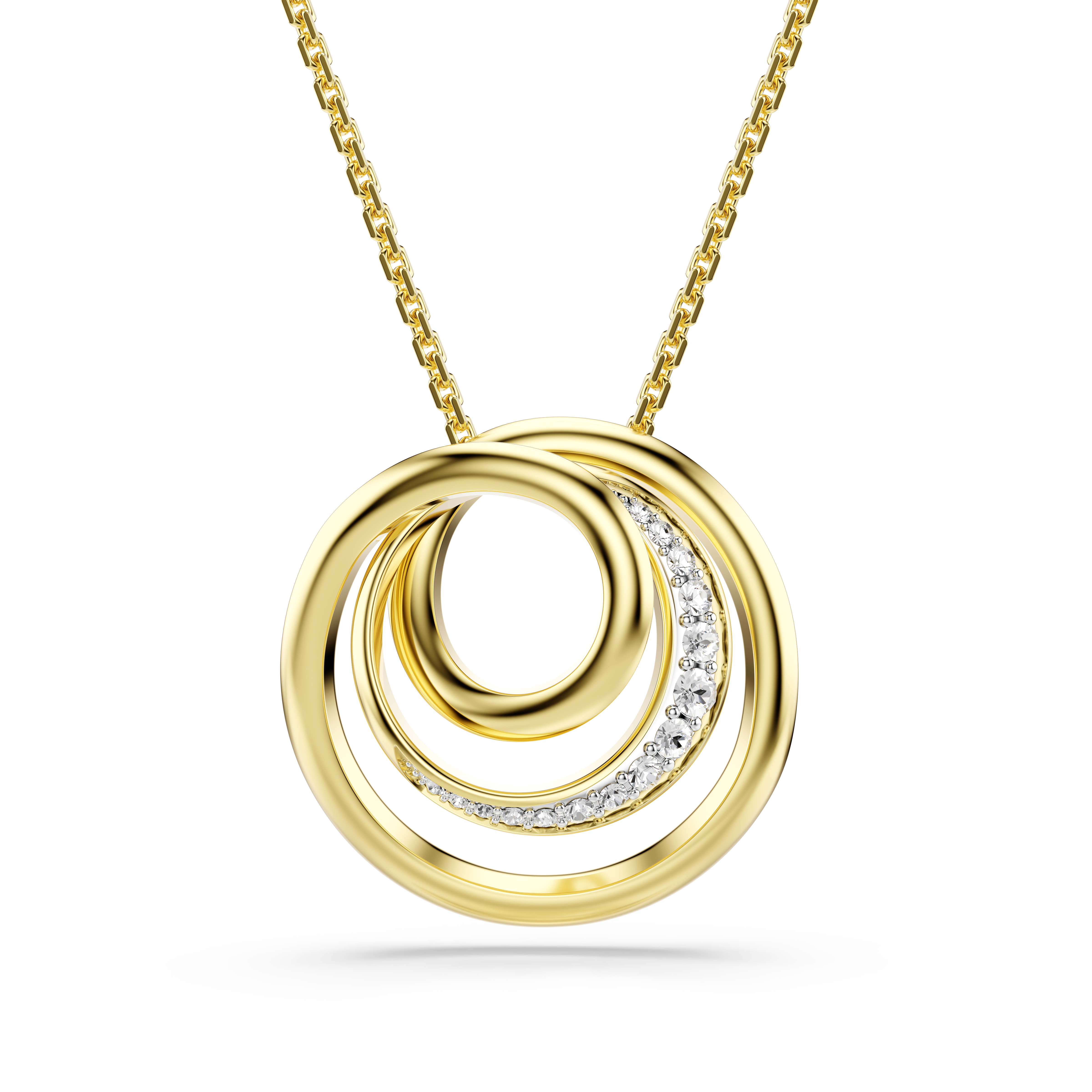 Hyperbola Kolye, Yuvarlak Kesim, Beyaz, Sari Altin Rengi Kaplama