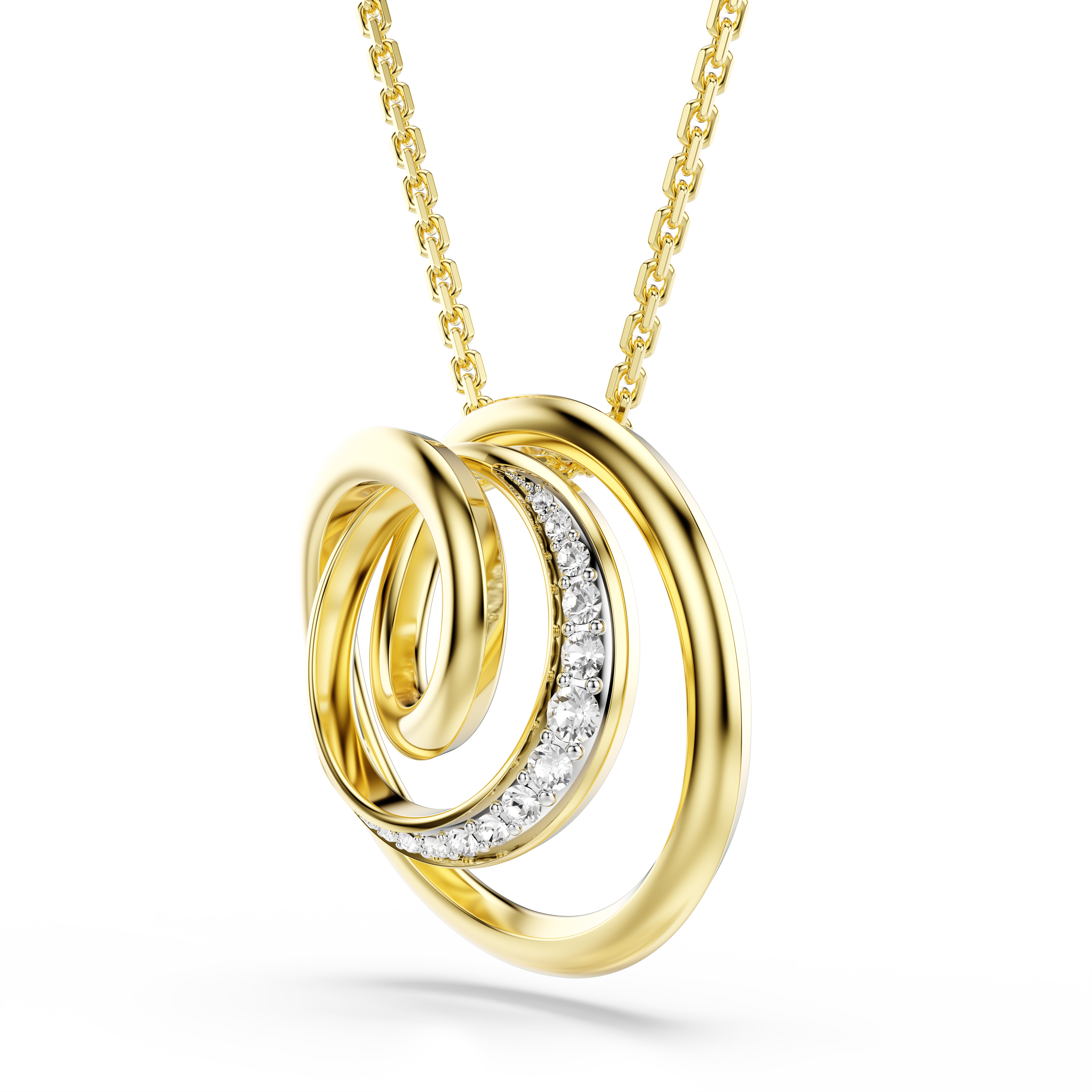 Hyperbola Kolye, Yuvarlak Kesim, Beyaz, Sari Altin Rengi Kaplama