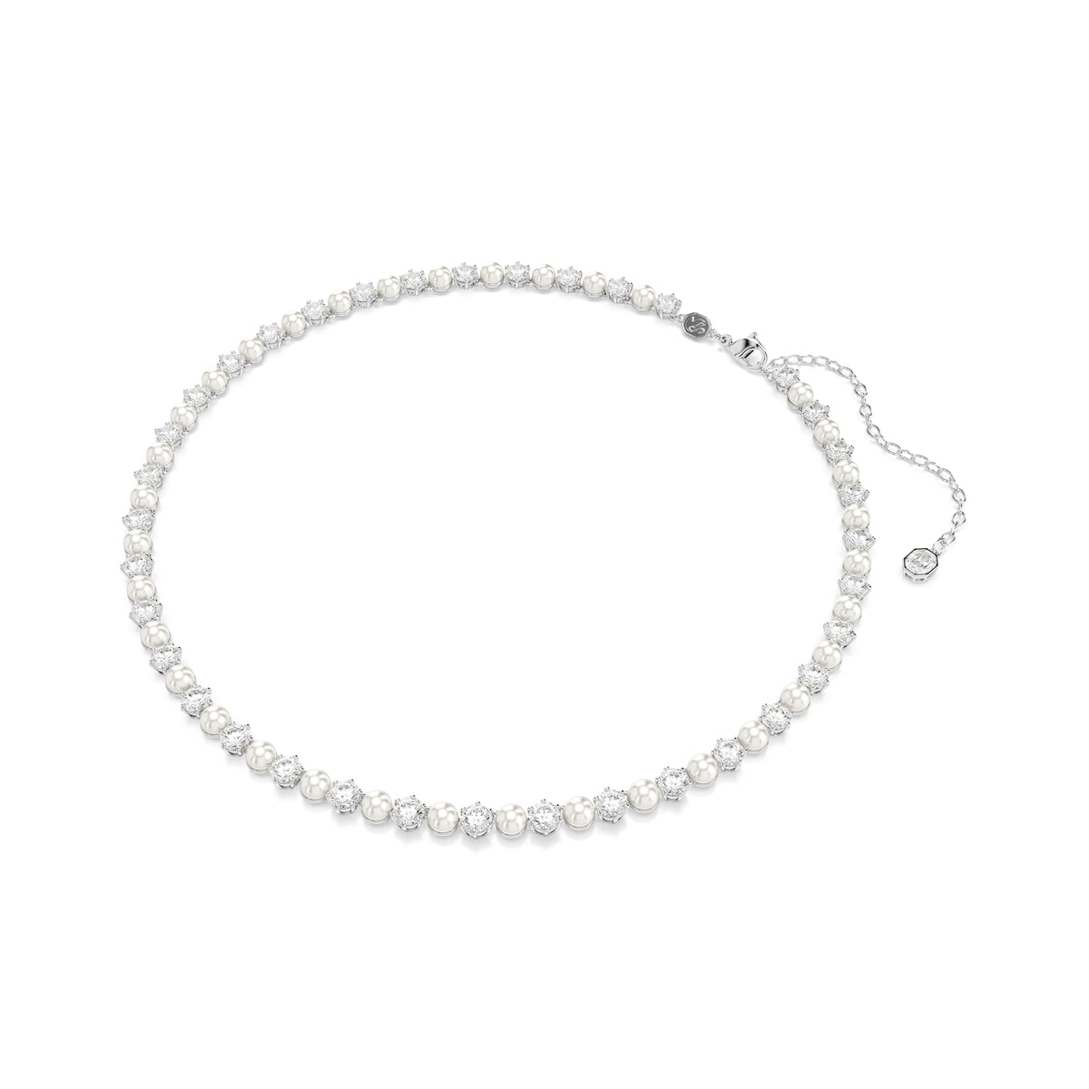 Matrix Set, Kristal İnci, Yuvarlak Kesim, Beyaz, Rodyum Kaplama