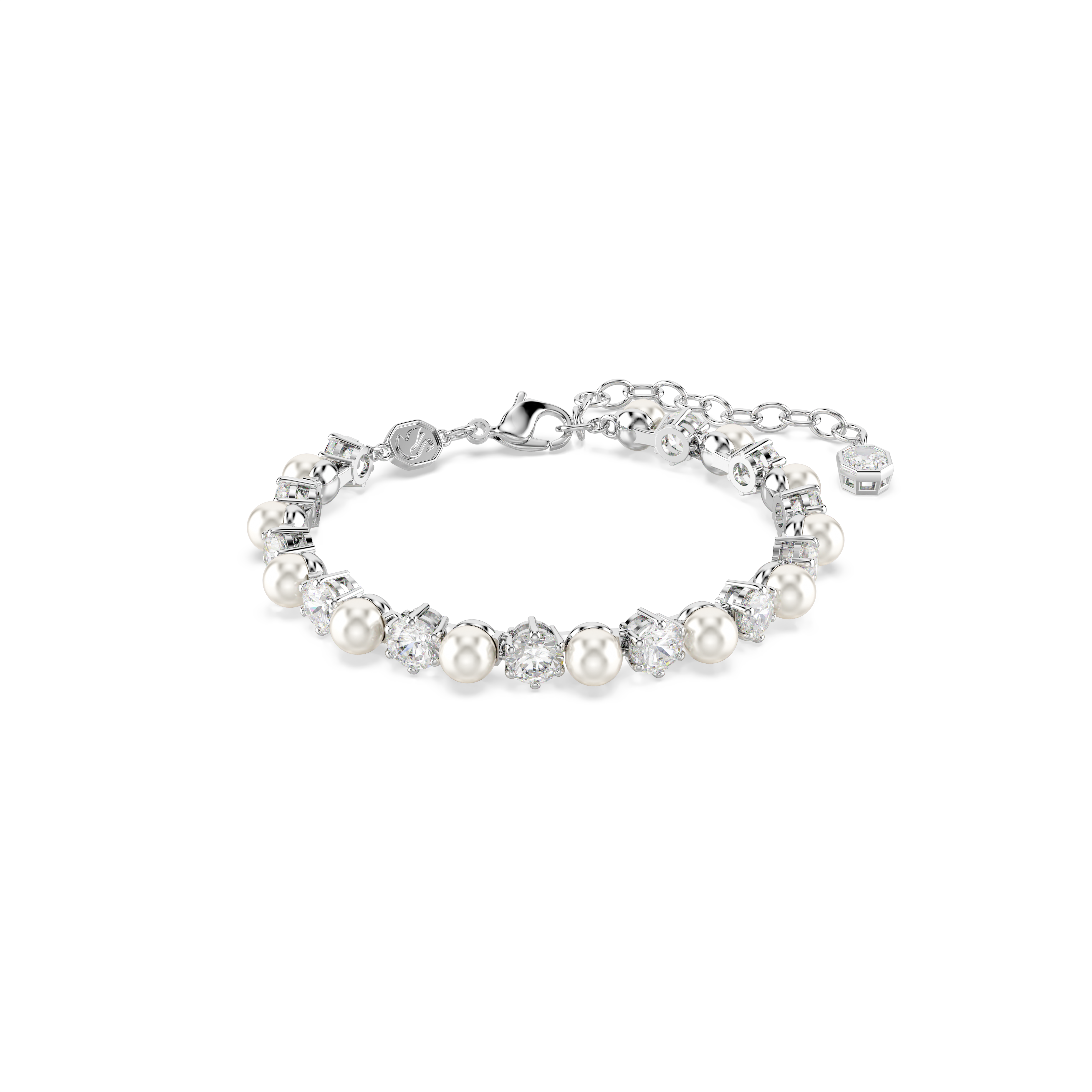 Matrix Set, Kristal İnci, Yuvarlak Kesim, Beyaz, Rodyum Kaplama