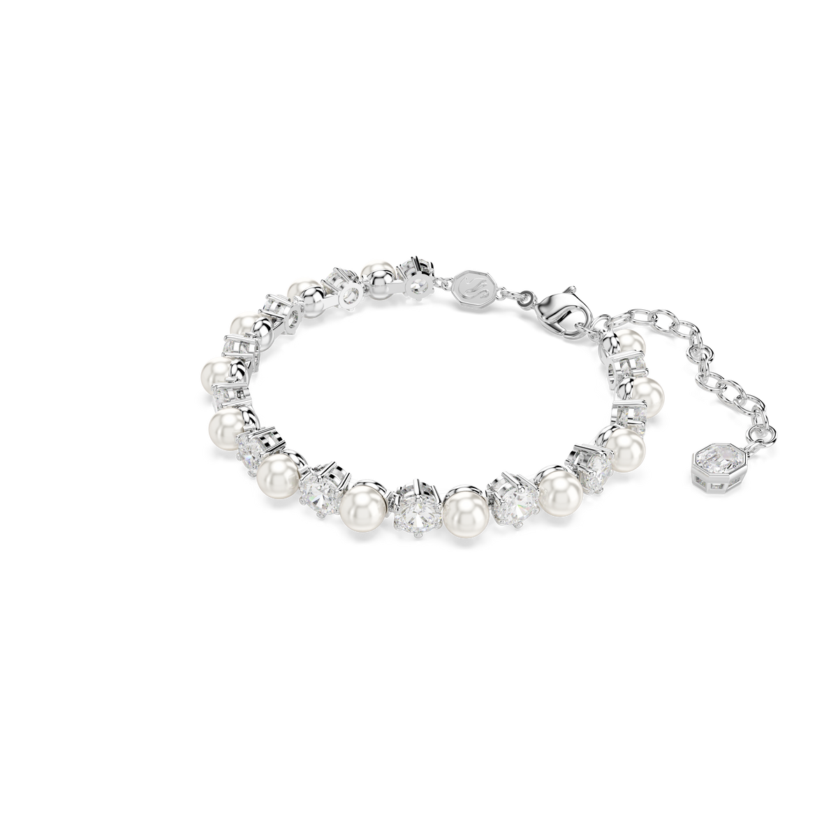 Matrix Set, Kristal İnci, Yuvarlak Kesim, Beyaz, Rodyum Kaplama