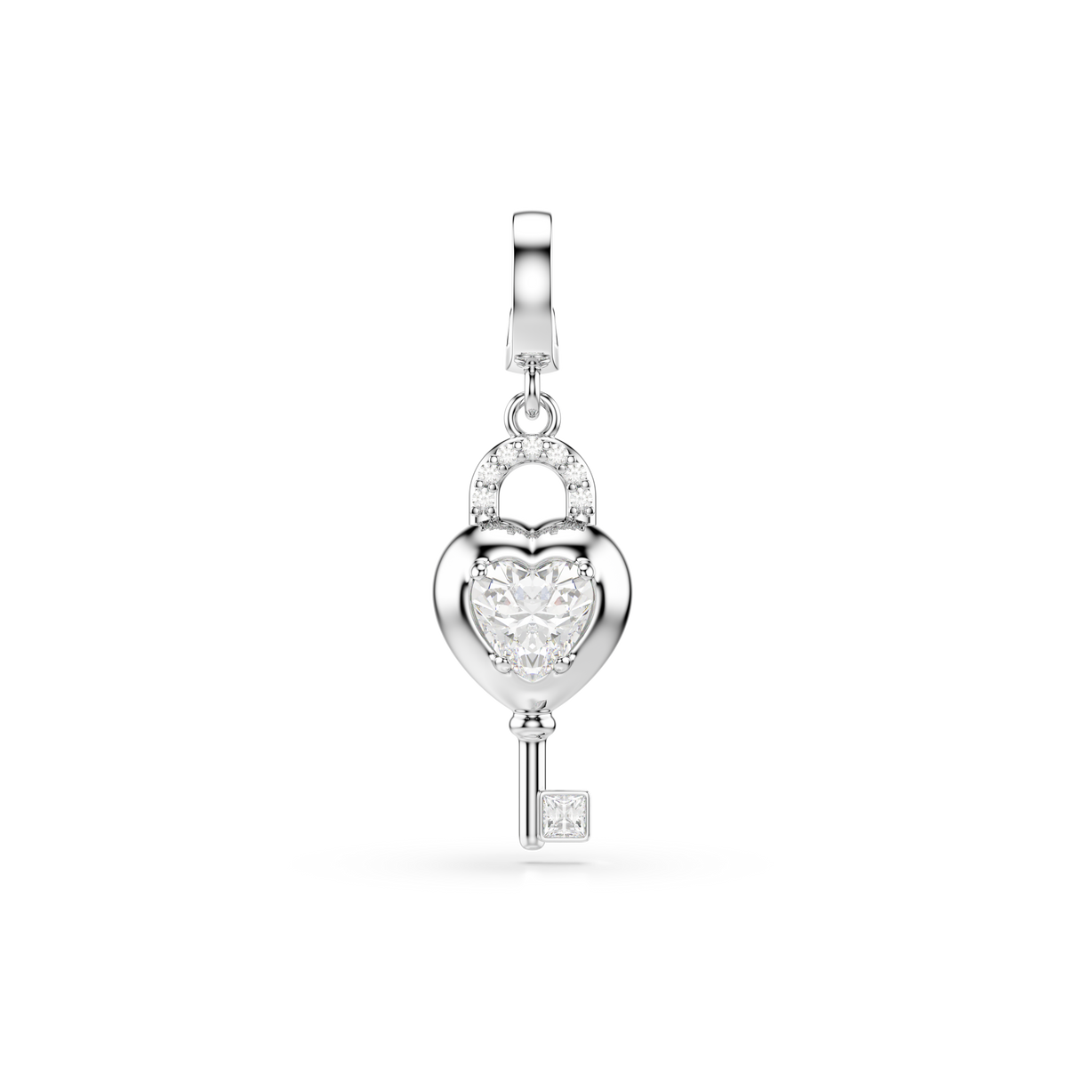 Idyllia Charm, Karışık Kesim, Anahtarlı Kalp, Beyaz, Rodyum Kaplama