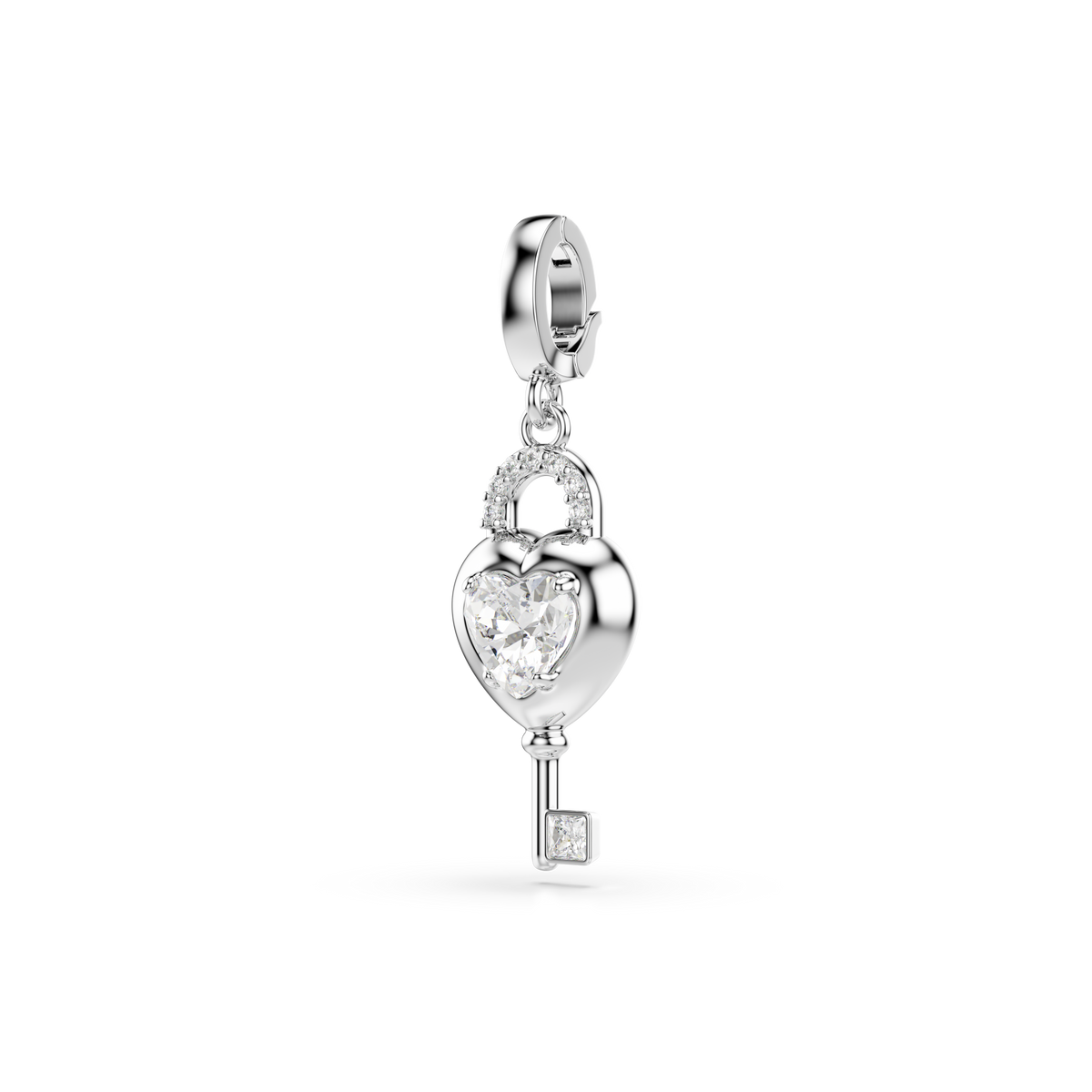 Idyllia Charm, Karışık Kesim, Anahtarlı Kalp, Beyaz, Rodyum Kaplama