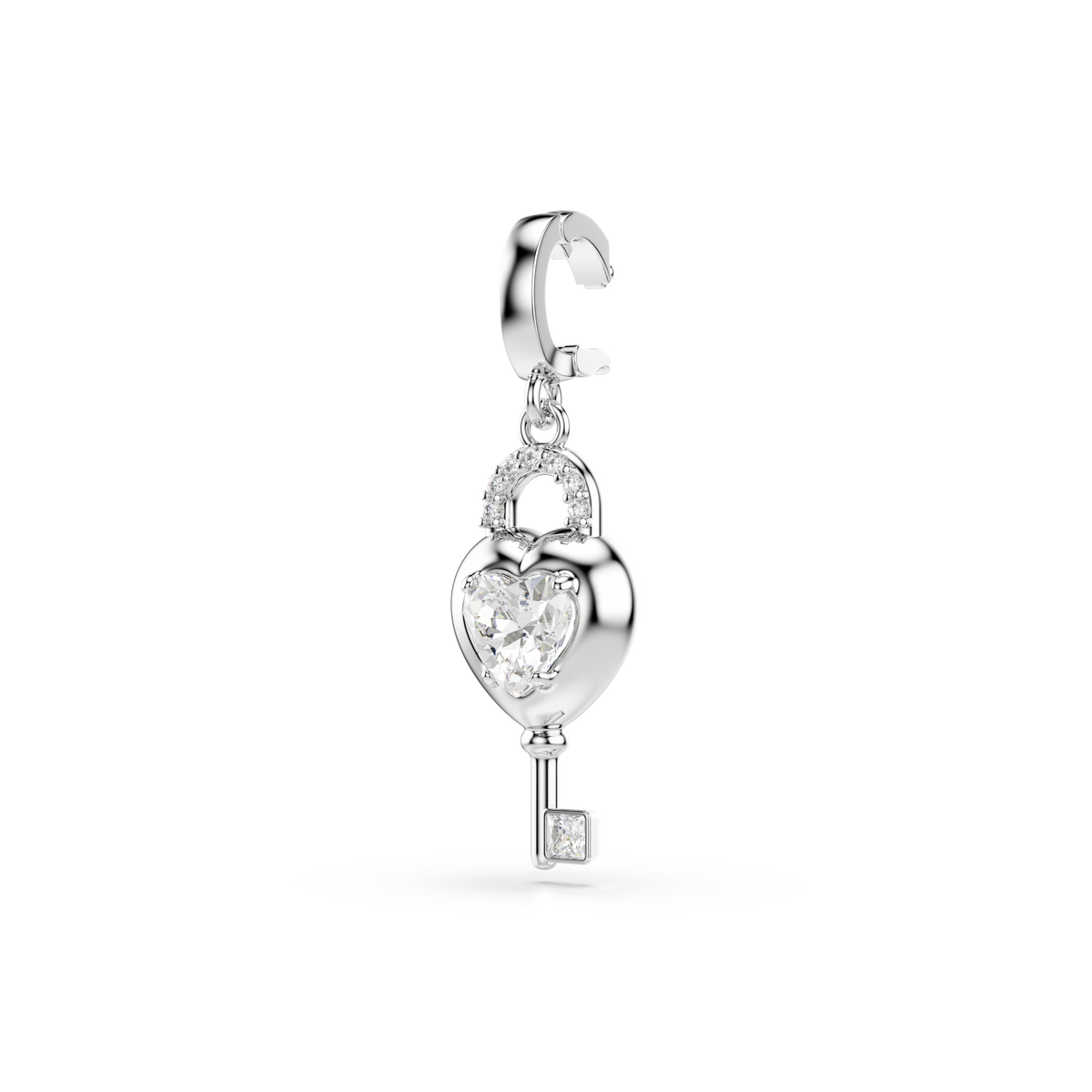 Idyllia Charm, Karışık Kesim, Anahtarlı Kalp, Beyaz, Rodyum Kaplama
