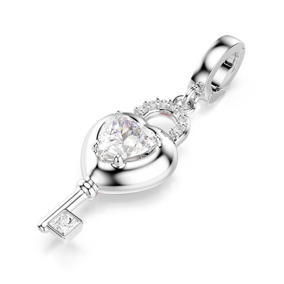 Idyllia Charm, Karışık Kesim, Anahtarlı Kalp, Beyaz, Rodyum Kaplama
