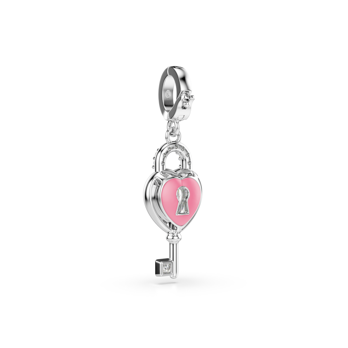 Idyllia Charm, Karışık Kesim, Anahtarlı Kalp, Beyaz, Rodyum Kaplama