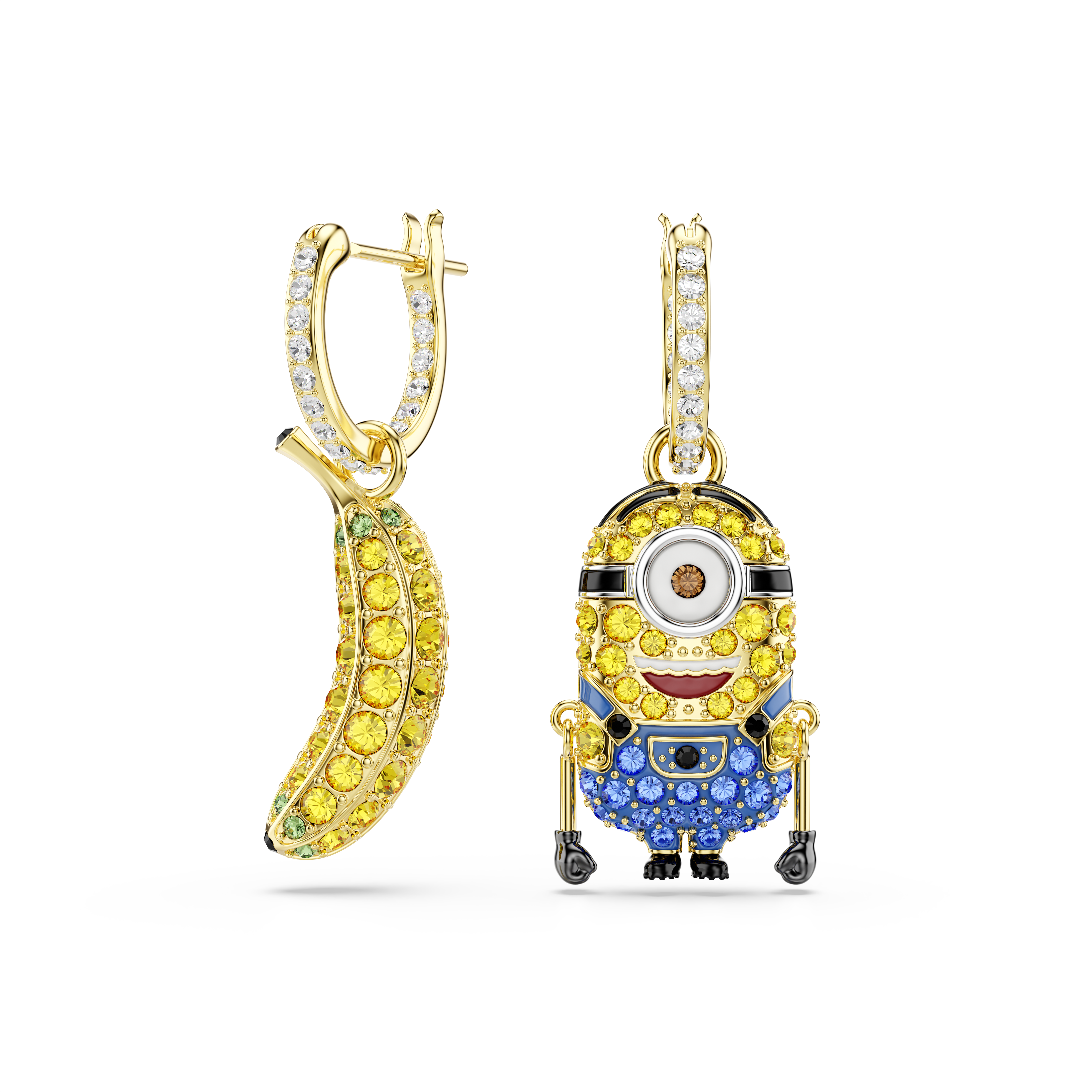 Minions Stuart And Banana Damla Küpe, Mini, Çok Renkli, Sarı Altın Rengi Kaplama