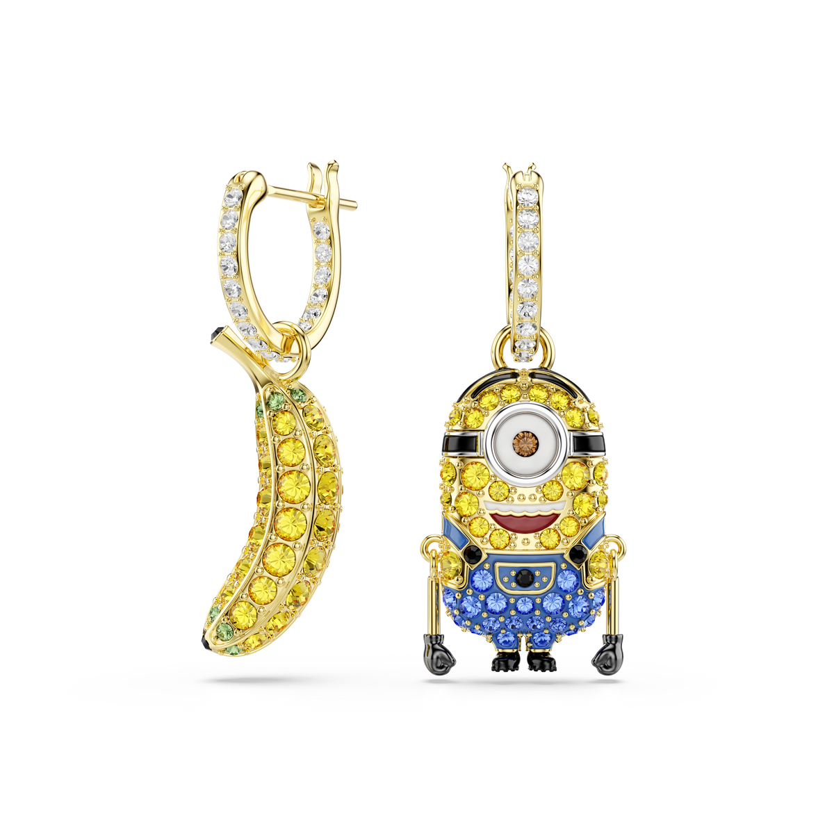 Minions Stuart And Banana Damla Küpe, Mini, Çok Renkli, Sarı Altın Rengi Kaplama