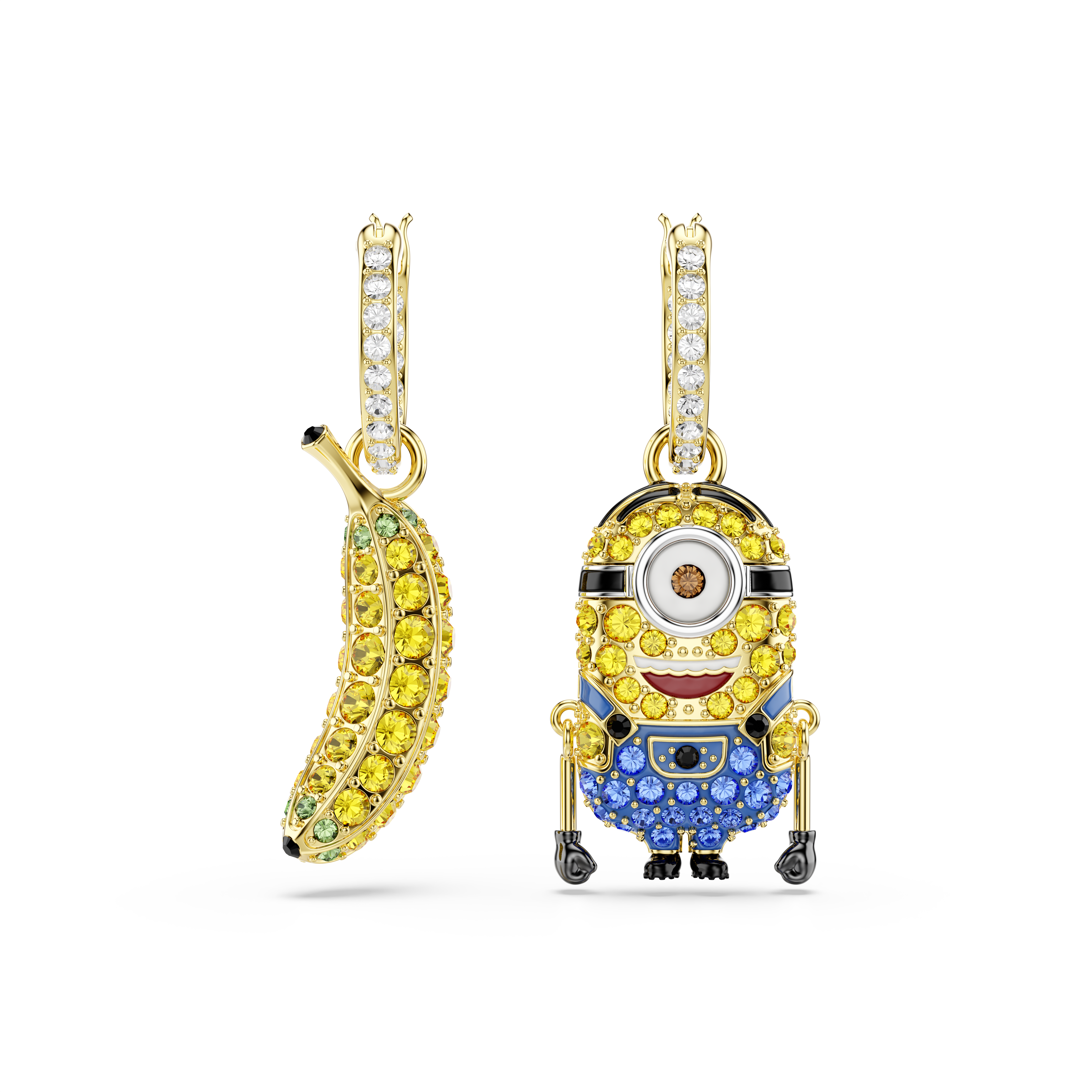 Minions Stuart And Banana Damla Küpe, Mini, Çok Renkli, Sarı Altın Rengi Kaplama