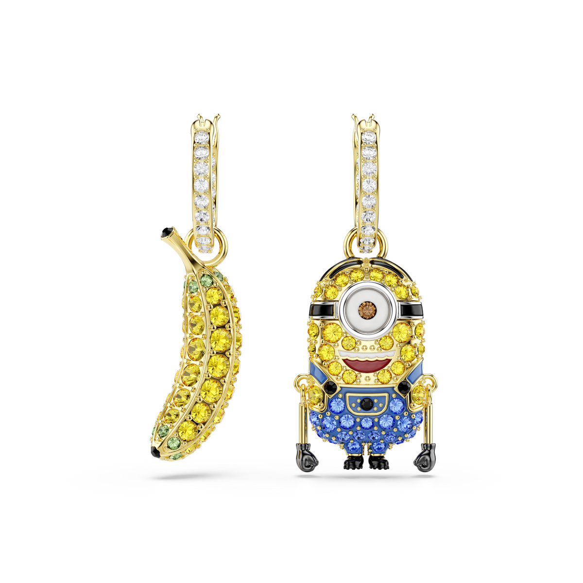 Minions Stuart And Banana Damla Küpe, Mini, Çok Renkli, Sarı Altın Rengi Kaplama