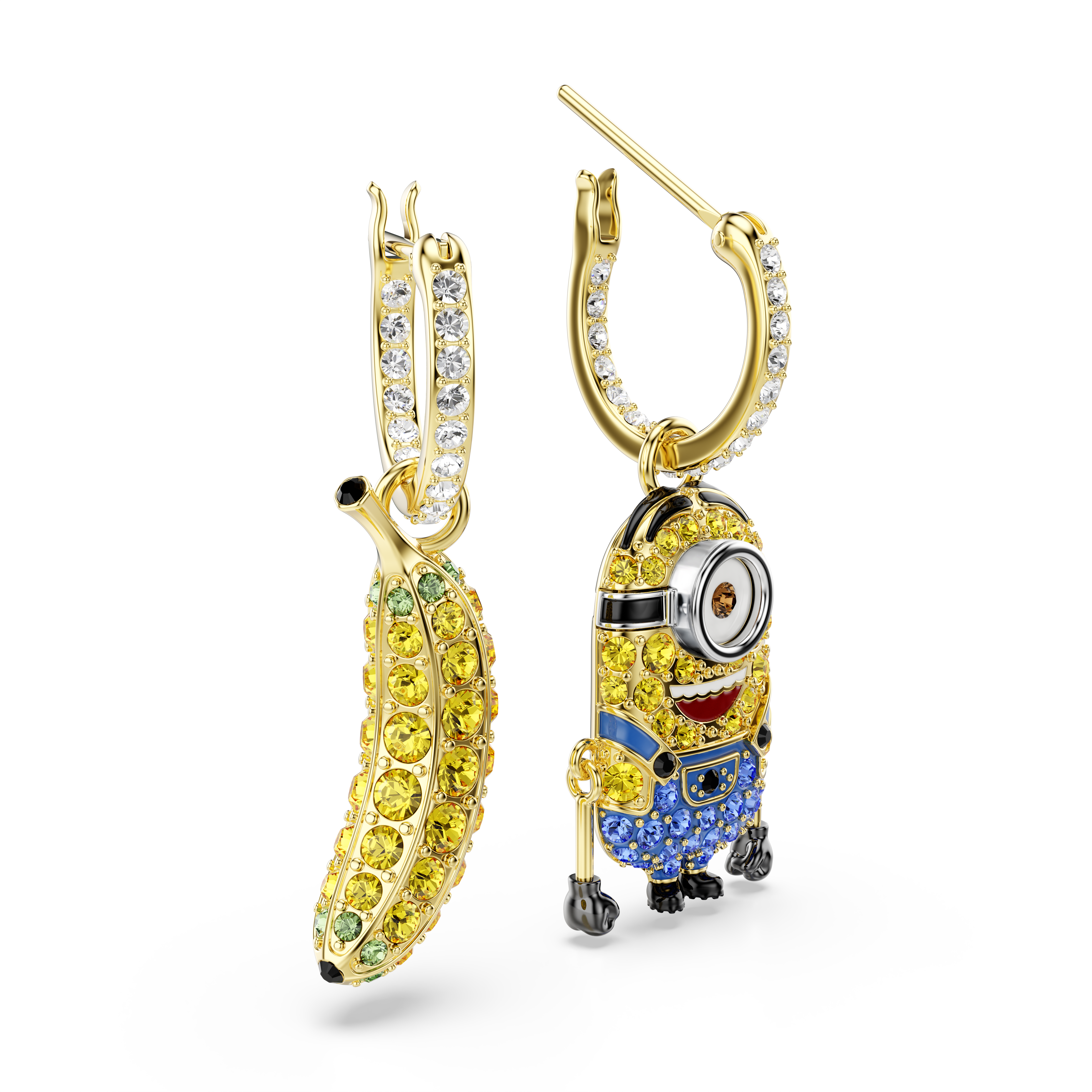 Minions Stuart And Banana Damla Küpe, Mini, Çok Renkli, Sarı Altın Rengi Kaplama