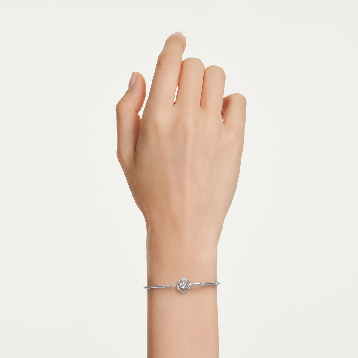Constella Bangle Bileklik, Yuvarlak Kesim, Dancing Stone, Beyaz, Rodyum Kaplama