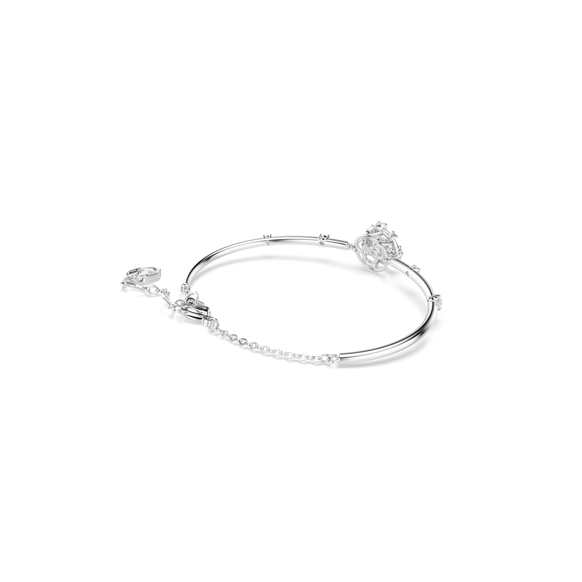Constella Bangle Bileklik, Yuvarlak Kesim, Dancing Stone, Beyaz, Rodyum Kaplama