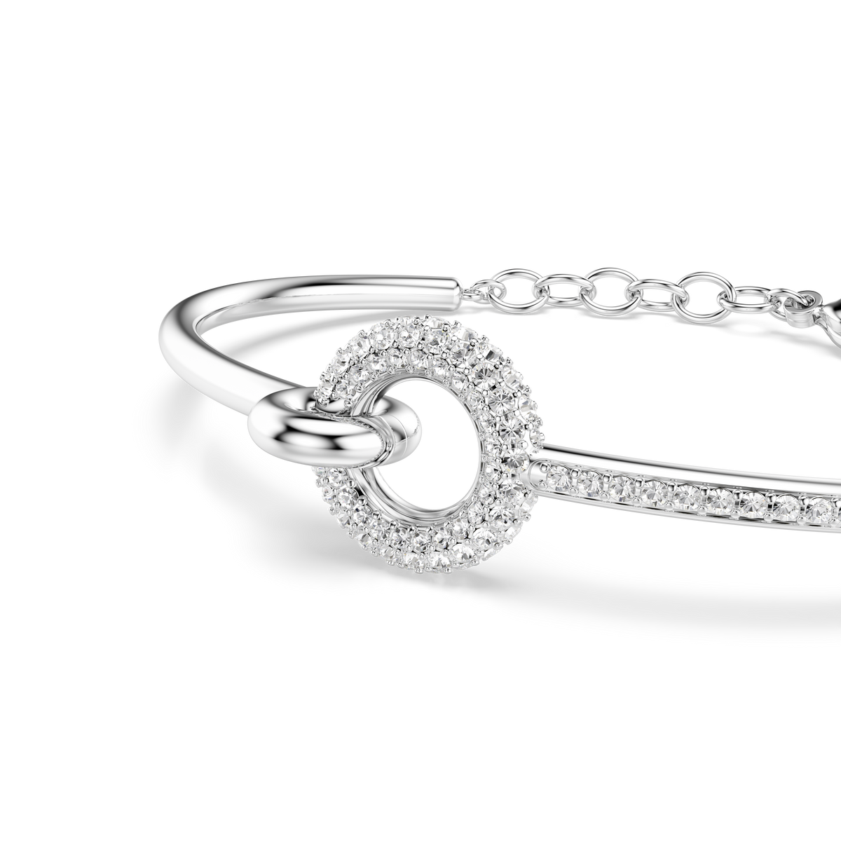 Dextera Bangle Bileklik, Yuvarlak Kesim, Beyaz, Rodyum Kaplama