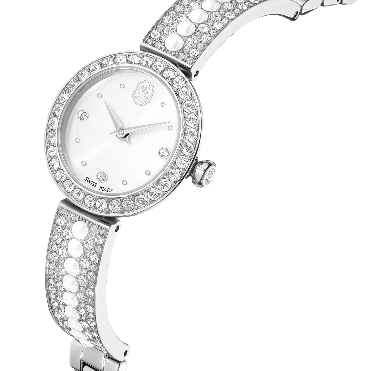 Matrix pearl Bangle Saat, İsviçre Üretimi, Kristal Bileklik, Beyaz, Paslanmaz Çelik